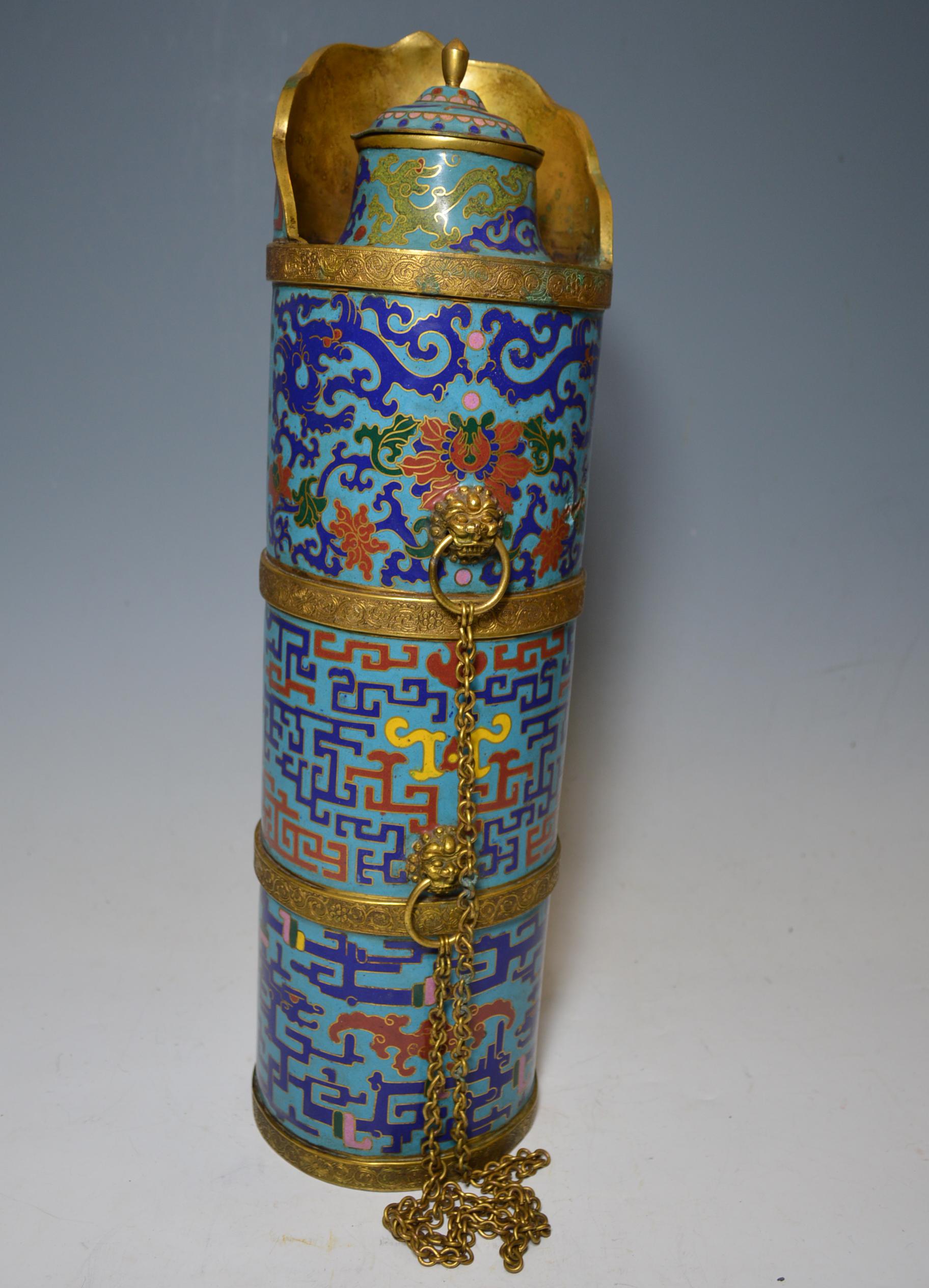 20th Century Large Chinese Sino Tibetan Cloisonné Tea Pot Vessel 中国藏族古董 For Sale