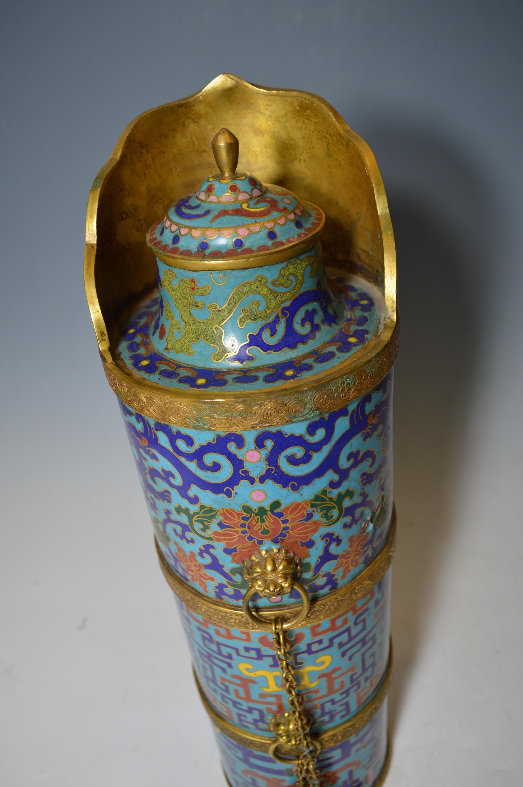Brass Large Chinese Sino Tibetan Cloisonné Tea Pot Vessel 中国藏族古董 For Sale