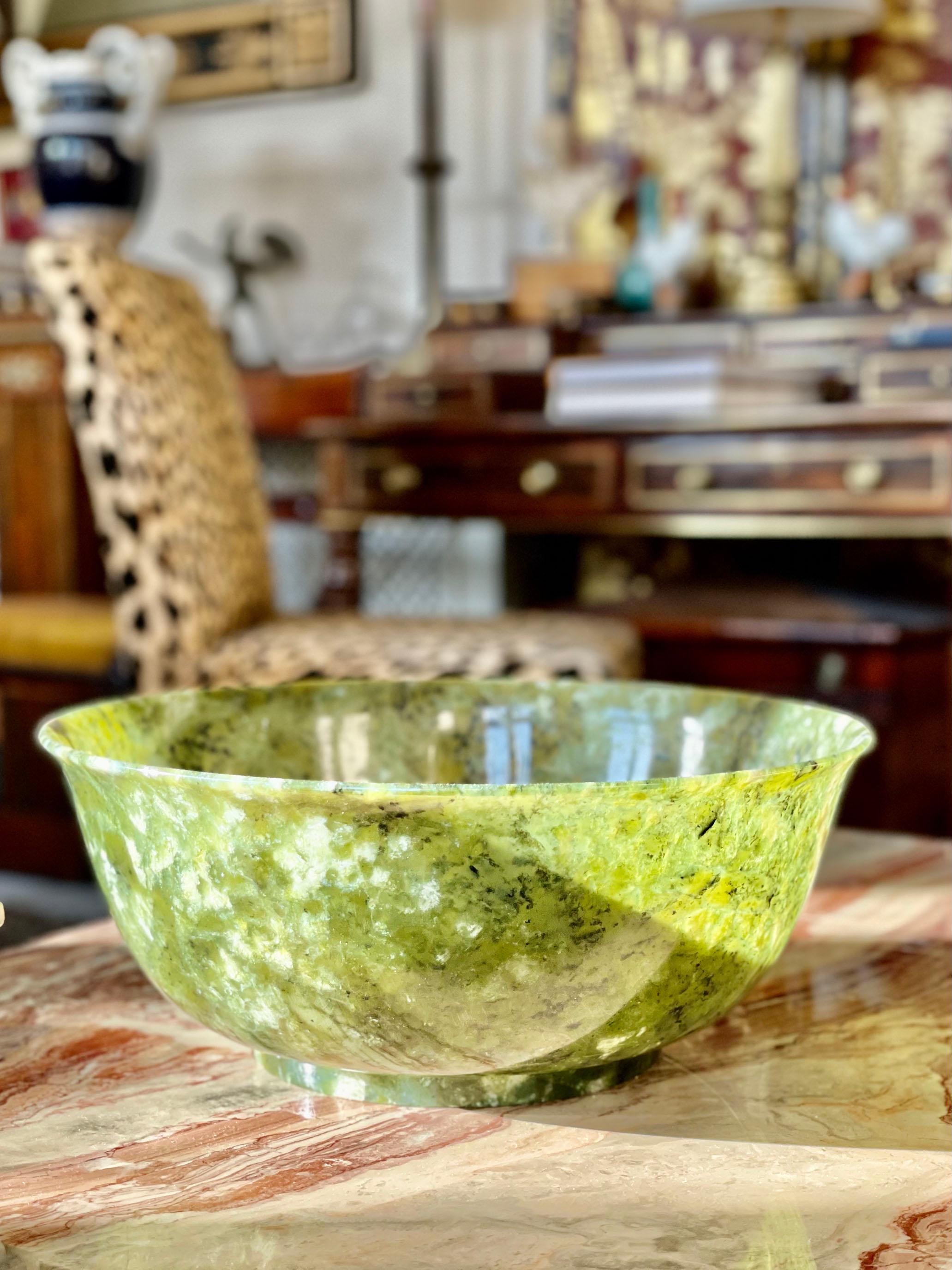 Chinese Export Large Chinese Spinach Green Jade Bowl