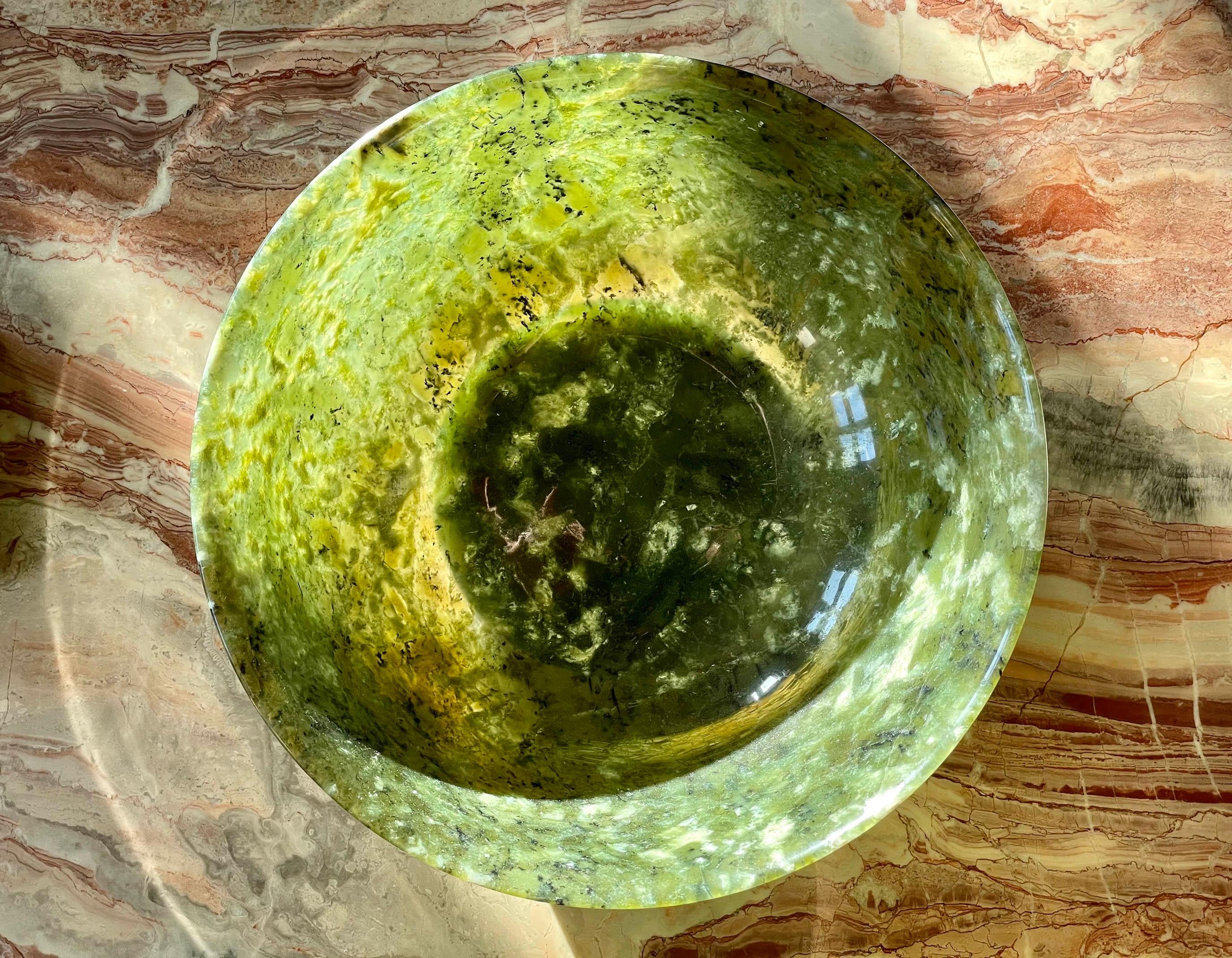 Large Chinese Spinach Green Jade Bowl 1