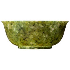 Vintage Large Chinese Spinach Green Jade Bowl