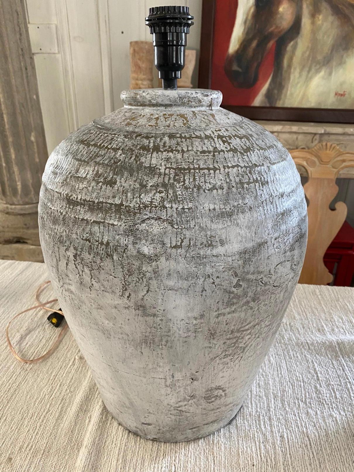 Rustic Large Chinese Storage Wine Jar Lamp with Shade