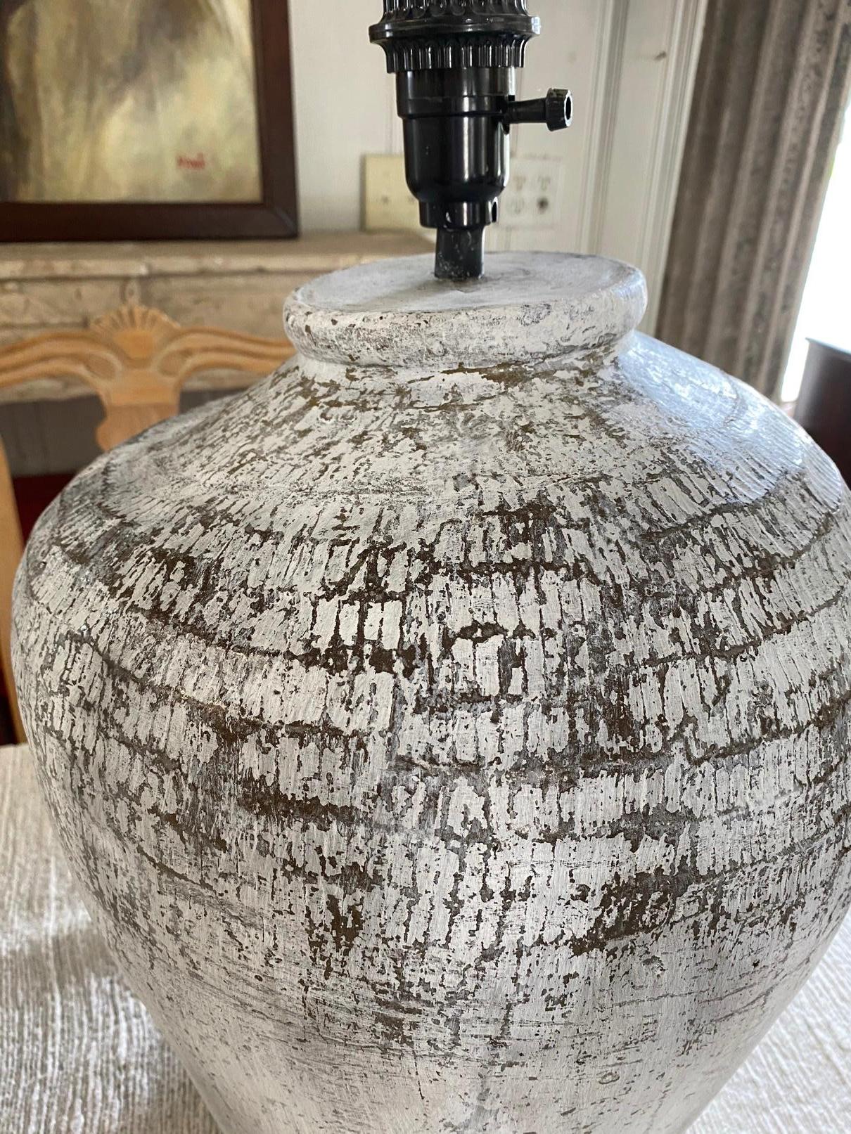Hand-Crafted Large Chinese Storage Wine Jar Lamp with Shade