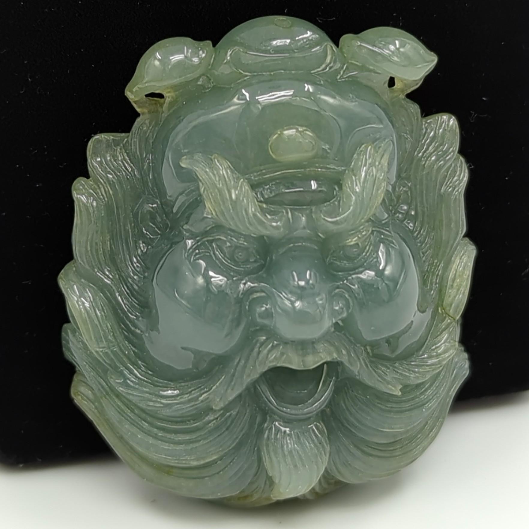Artisan Large Chinese Suzhou Carved Jadeite Zhong Kui Demon Queller Pendant A-Grade For Sale