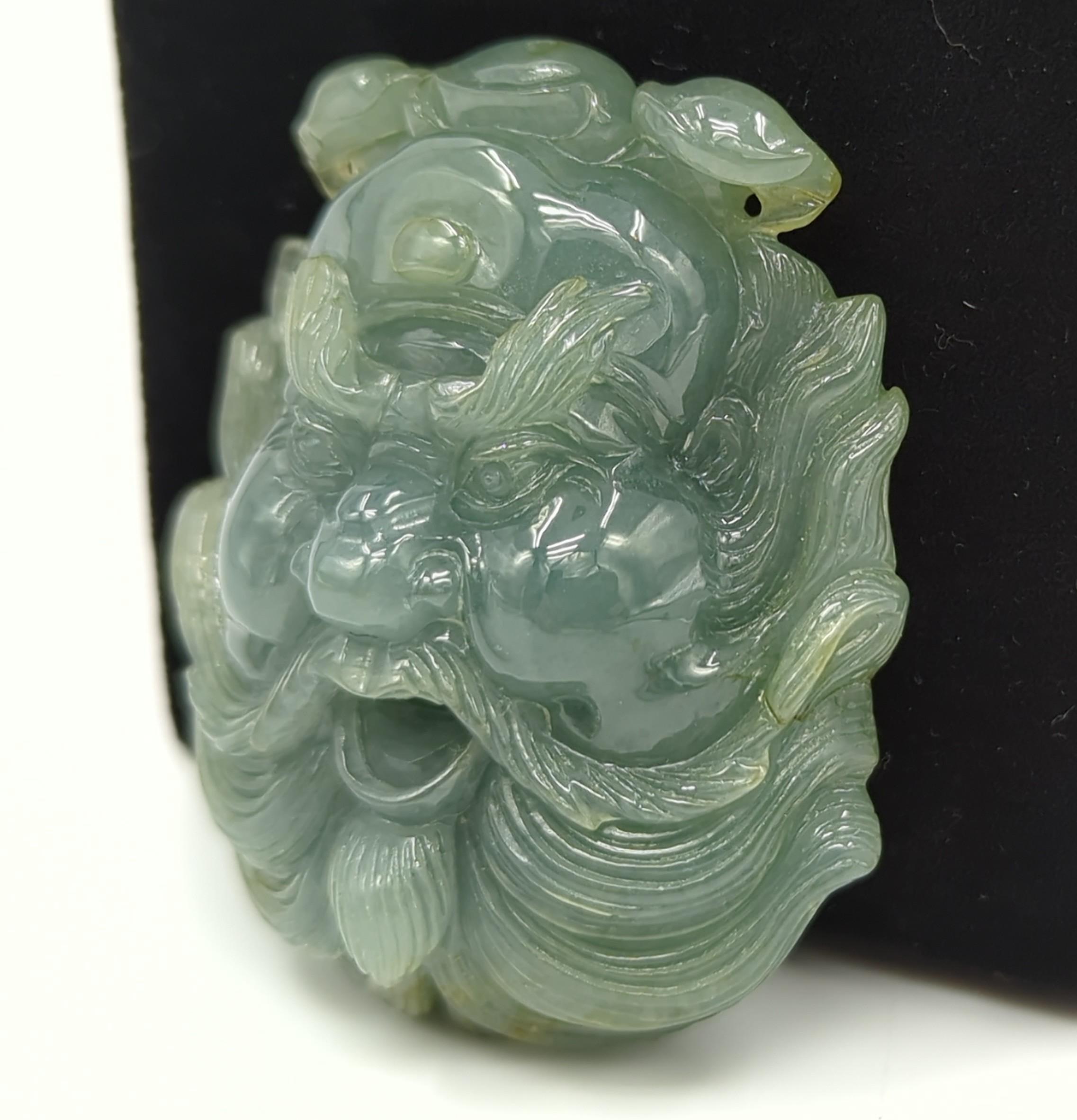 Mixed Cut Large Chinese Suzhou Carved Jadeite Zhong Kui Demon Queller Pendant A-Grade For Sale