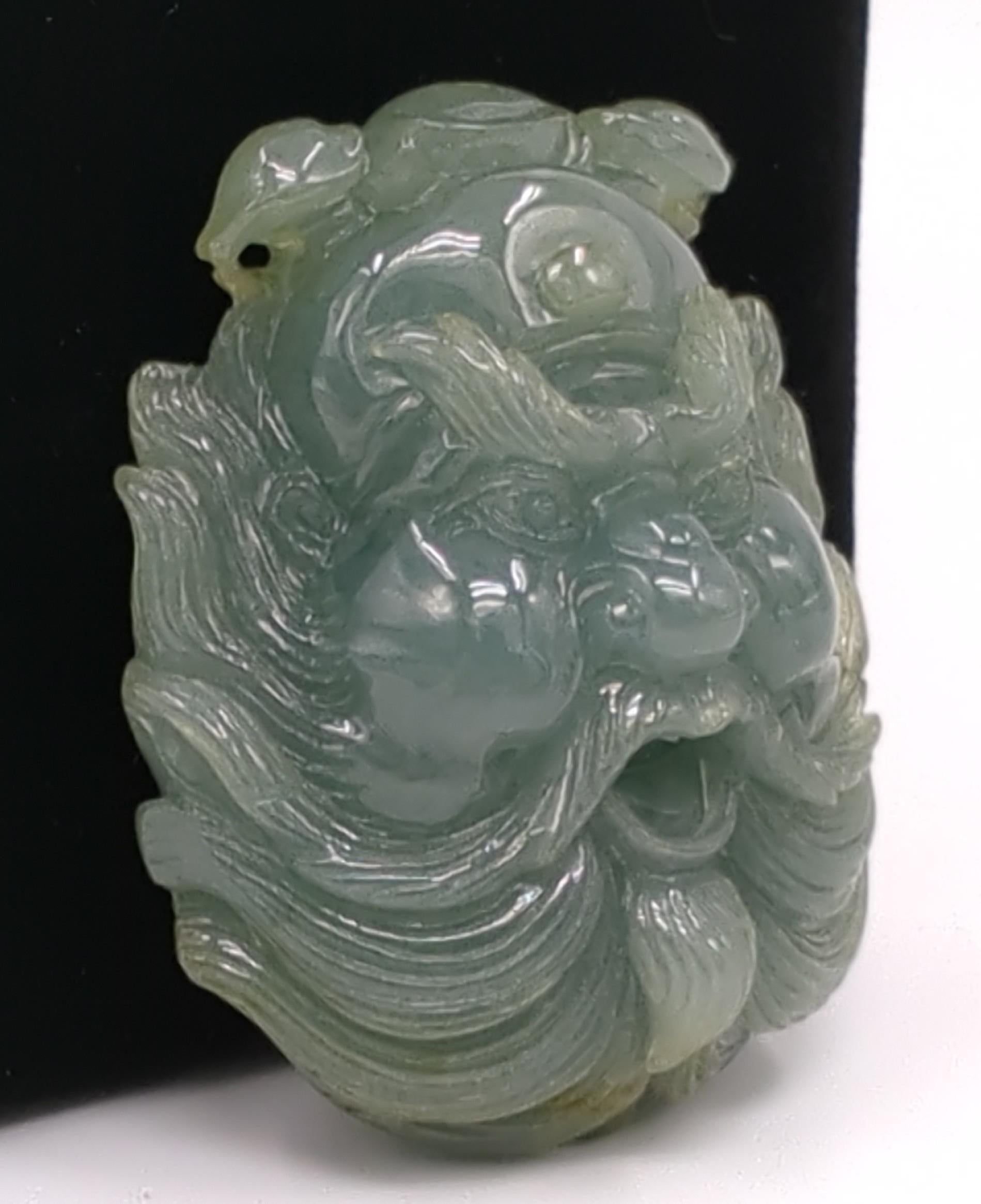 Large Chinese Suzhou Carved Jadeite Zhong Kui Demon Queller Pendant A-Grade In Excellent Condition For Sale In Richmond, CA