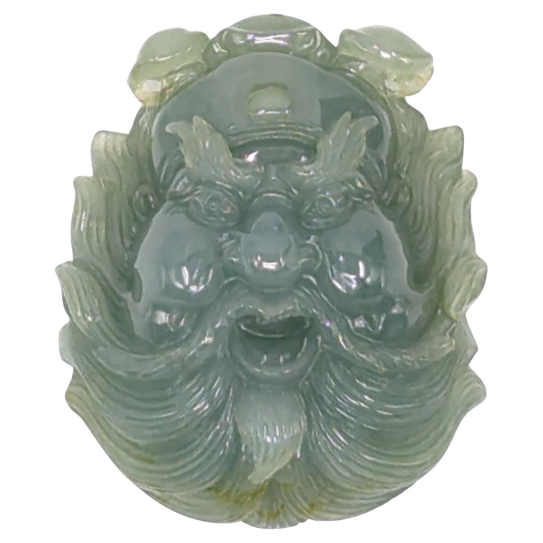 Large Chinese Suzhou Carved Jadeite Zhong Kui Demon Queller Pendant A-Grade For Sale
