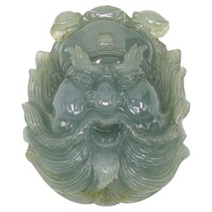 Large Chinese Suzhou Carved Jadeite Zhong Kui Demon Queller Pendant A-Grade
