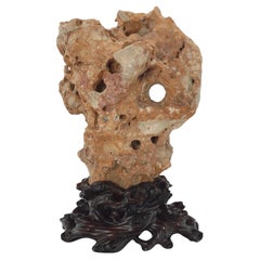 Large Chinese 'Taihu' Scholar Stone on Custom Carved Wood Stand