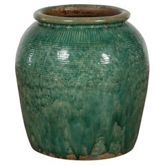 Large Round Deep Green Used Planter