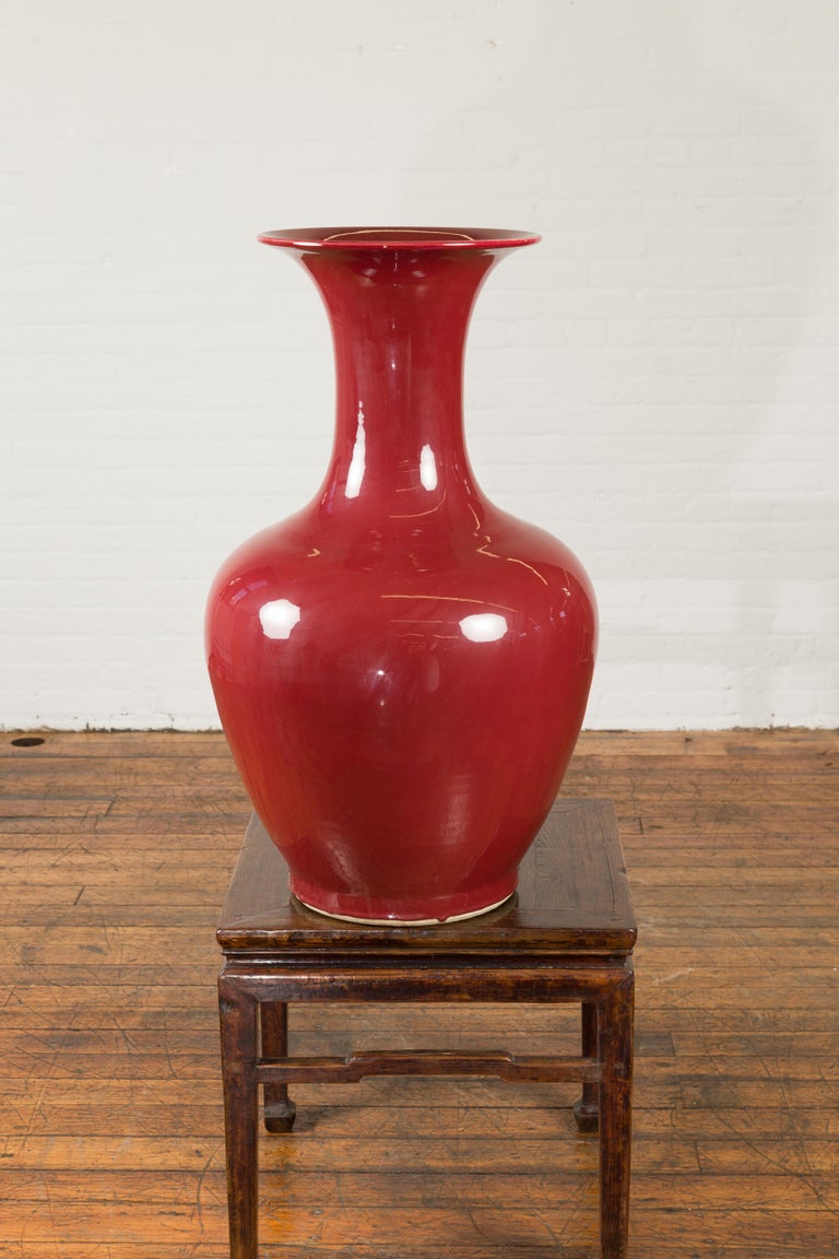 20th Century Large Chinese Vintage Oxblood Altar Vase with Flaring Neck, Two Available For Sale