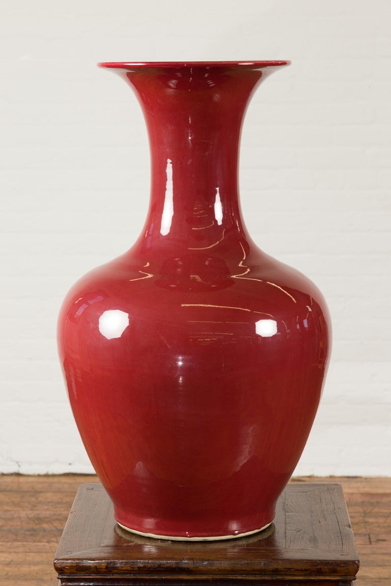 Large Chinese Vintage Oxblood Altar Vase with Flaring Neck, Two Available For Sale 1