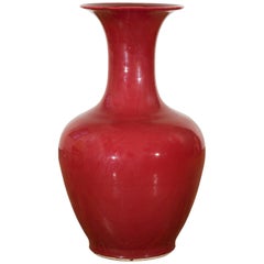 Large Chinese Vintage Oxblood Altar Vase with Flaring Neck, Two Available