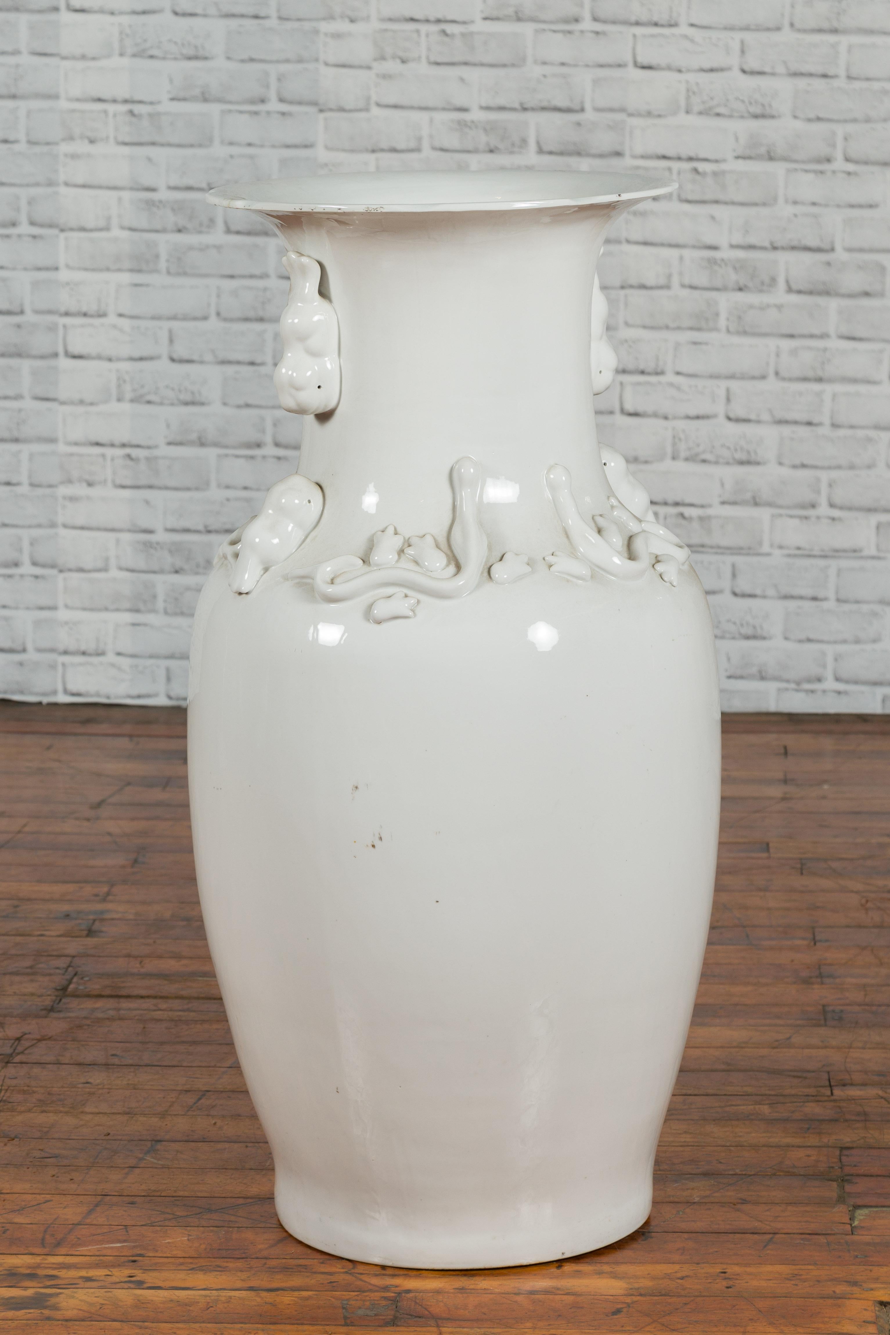 Large Chinese Vintage White Porcelain Palace Vase with Decorative Motifs 2