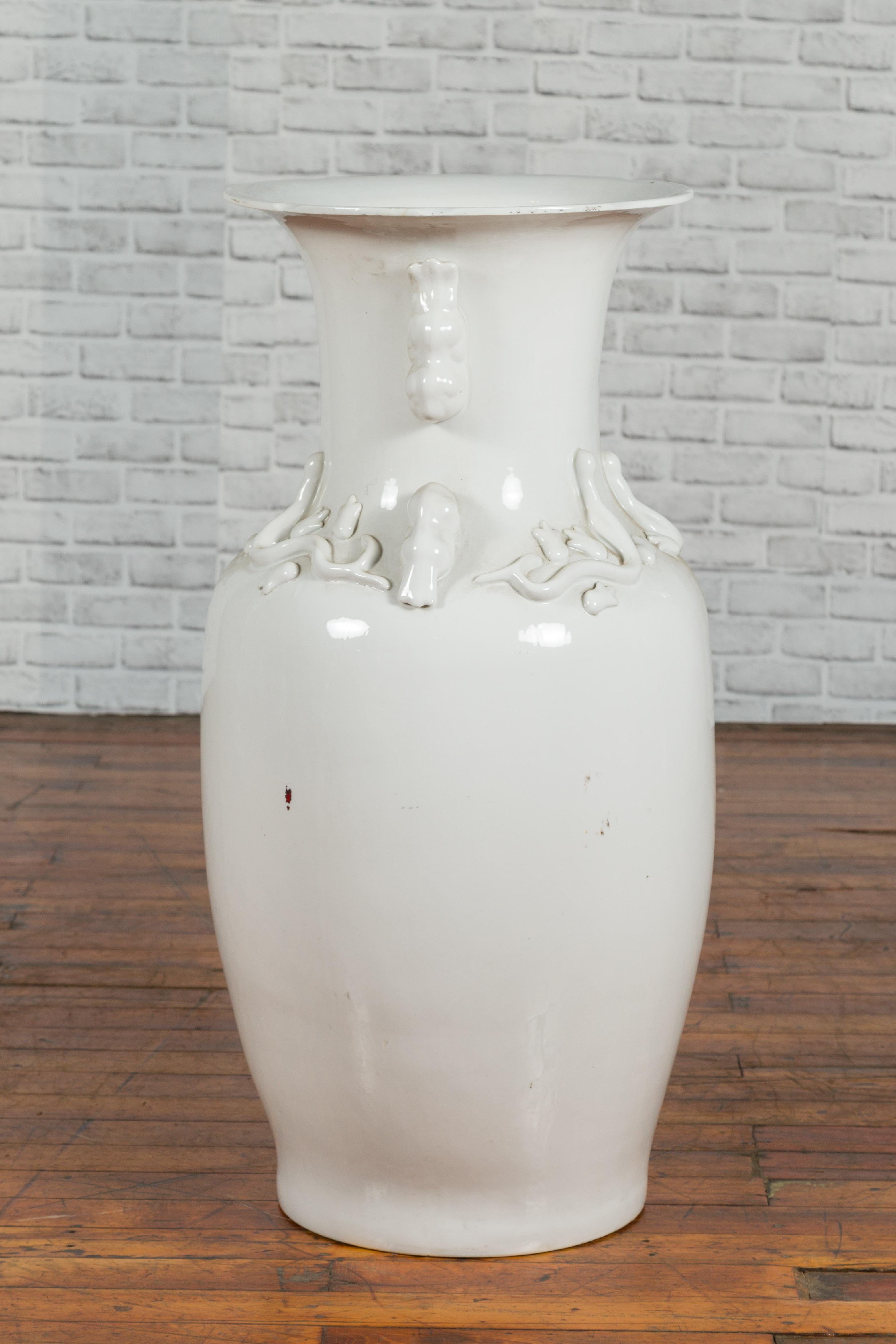 Large Chinese Vintage White Porcelain Palace Vase with Decorative Motifs 3