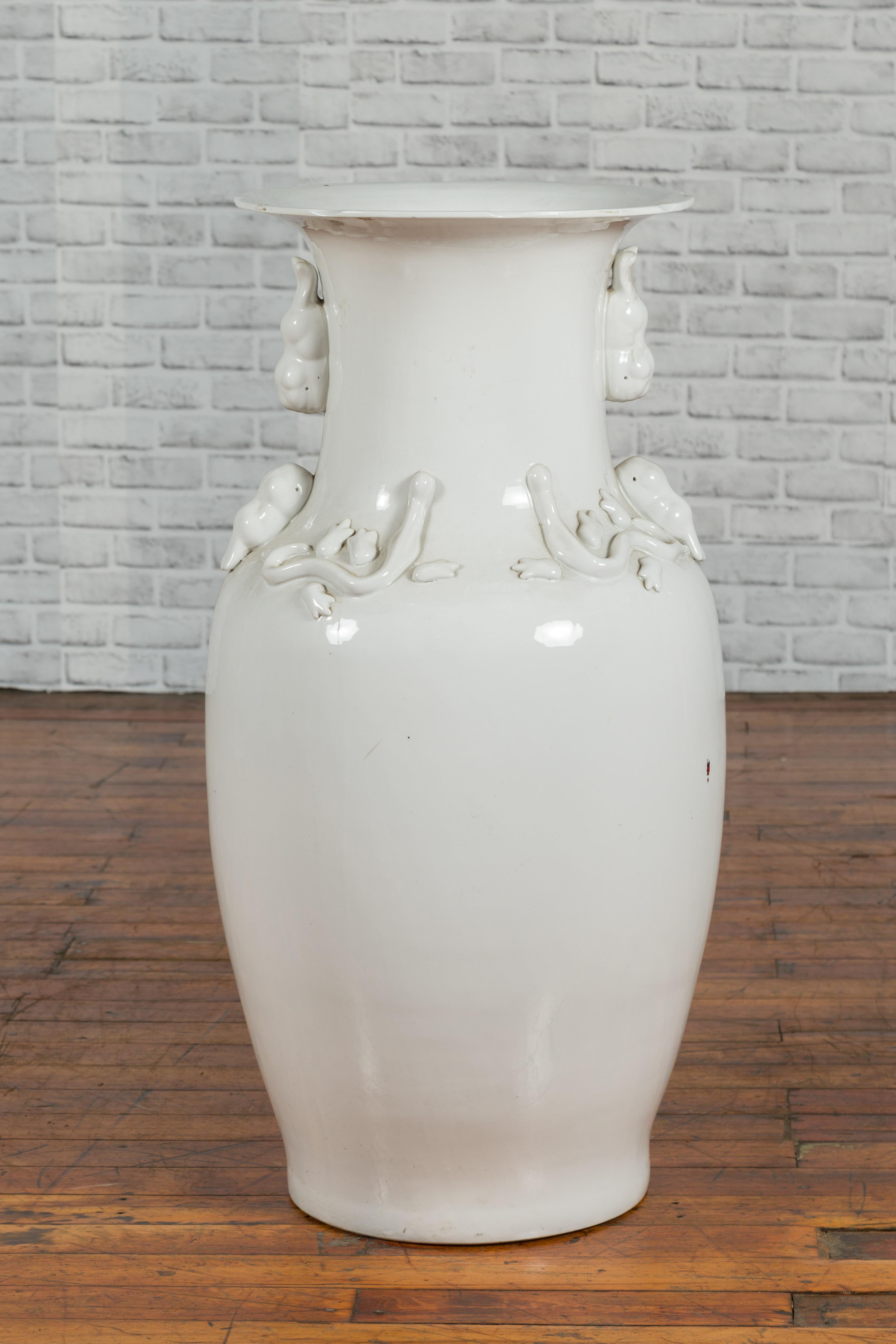 Large Chinese Vintage White Porcelain Palace Vase with Decorative Motifs 4