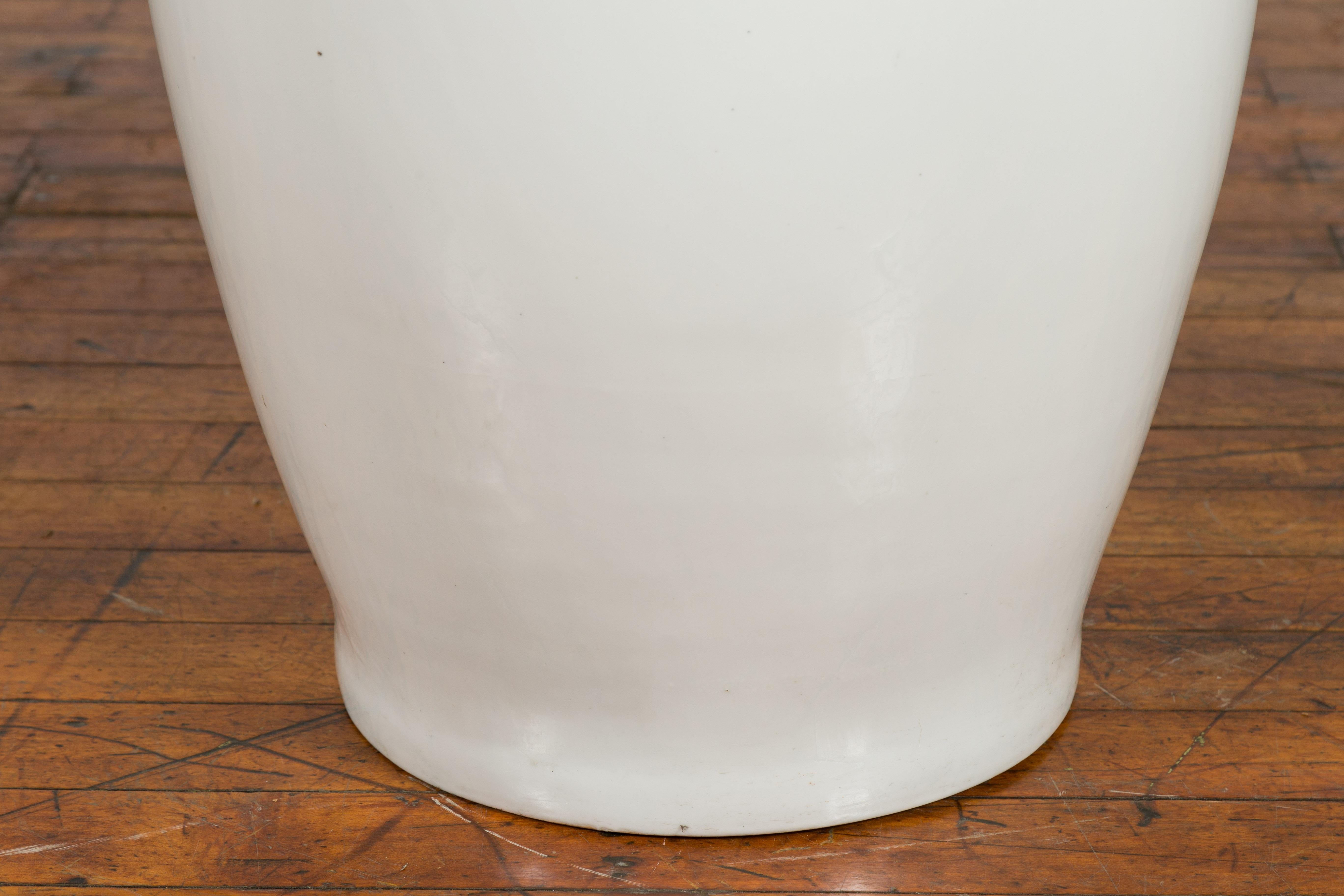 Ceramic Large Chinese Vintage White Porcelain Palace Vase with Decorative Motifs