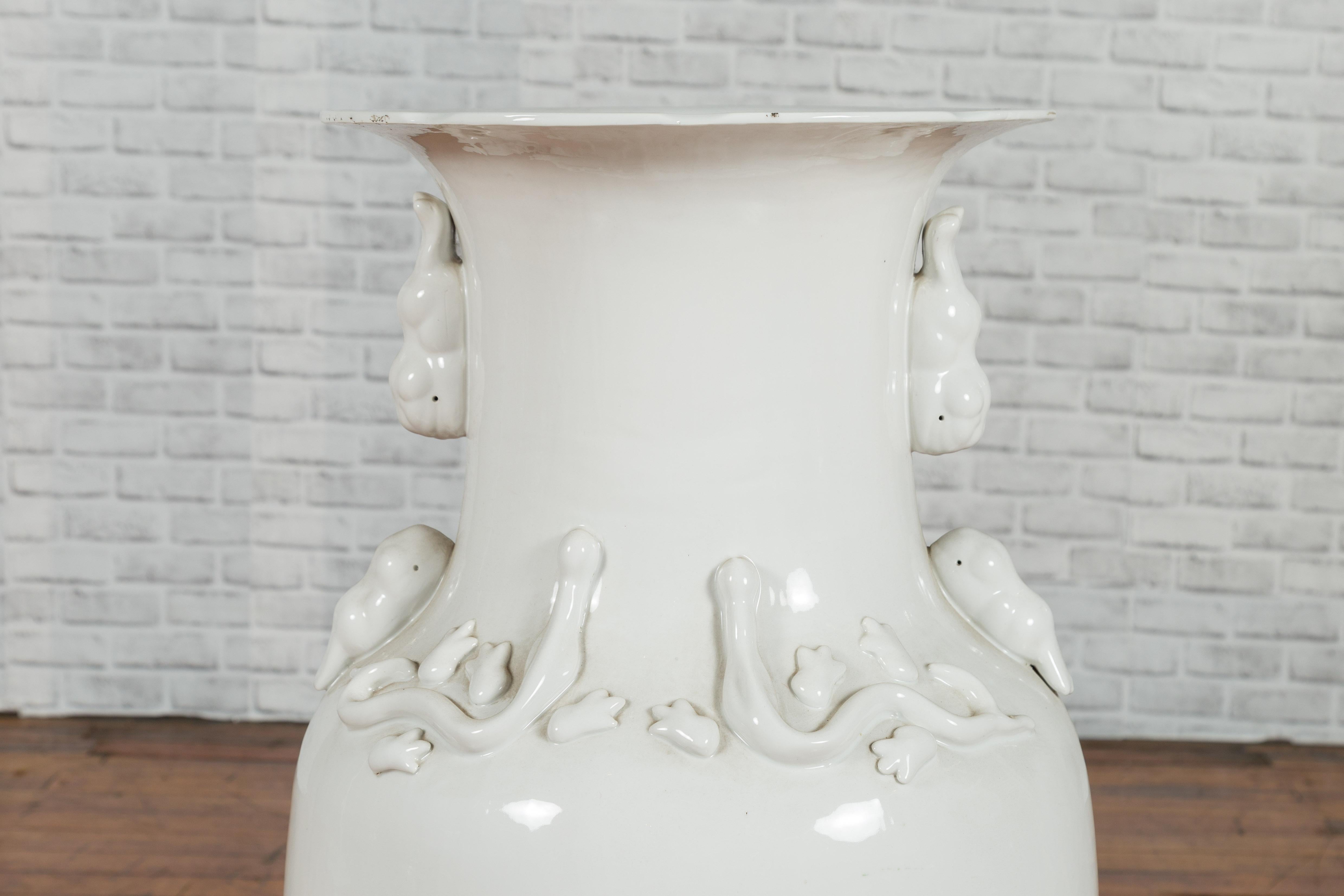 Large Chinese Vintage White Porcelain Palace Vase with Decorative Motifs 1