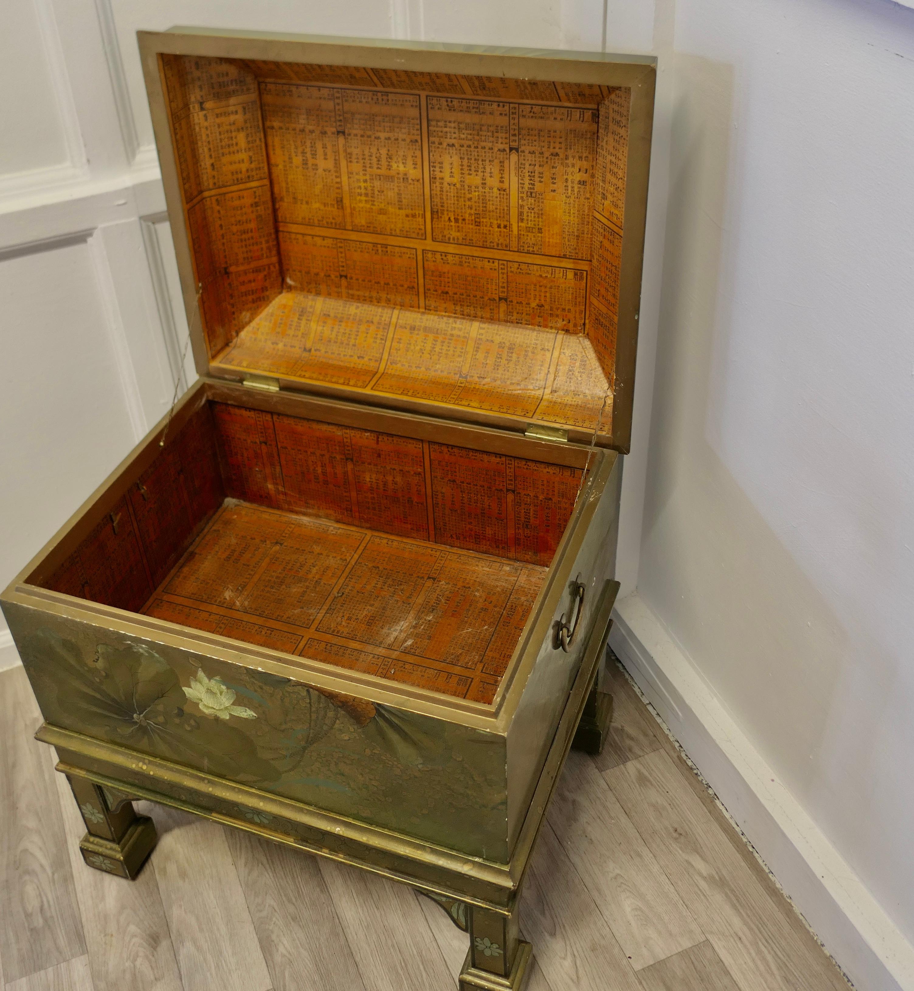 Lacquer Large Chinoiserie Cellarette or Drinks Cabinet on Stand For Sale