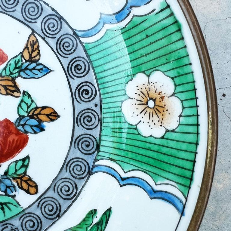 Plato o cuenco grande de cerámica chinoiserie en verde con motivos florales en Bueno estado para la venta en Oklahoma City, OK
