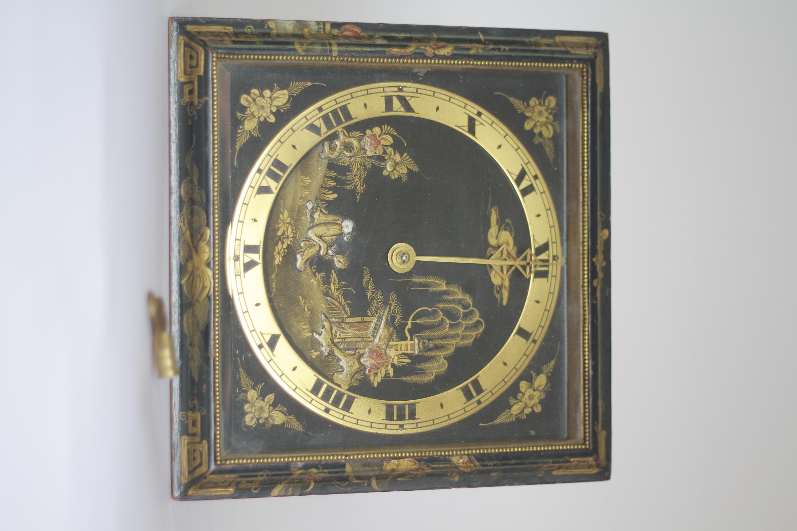 Lacquered Large Chinoiserie decorated Strut clock circa 1920