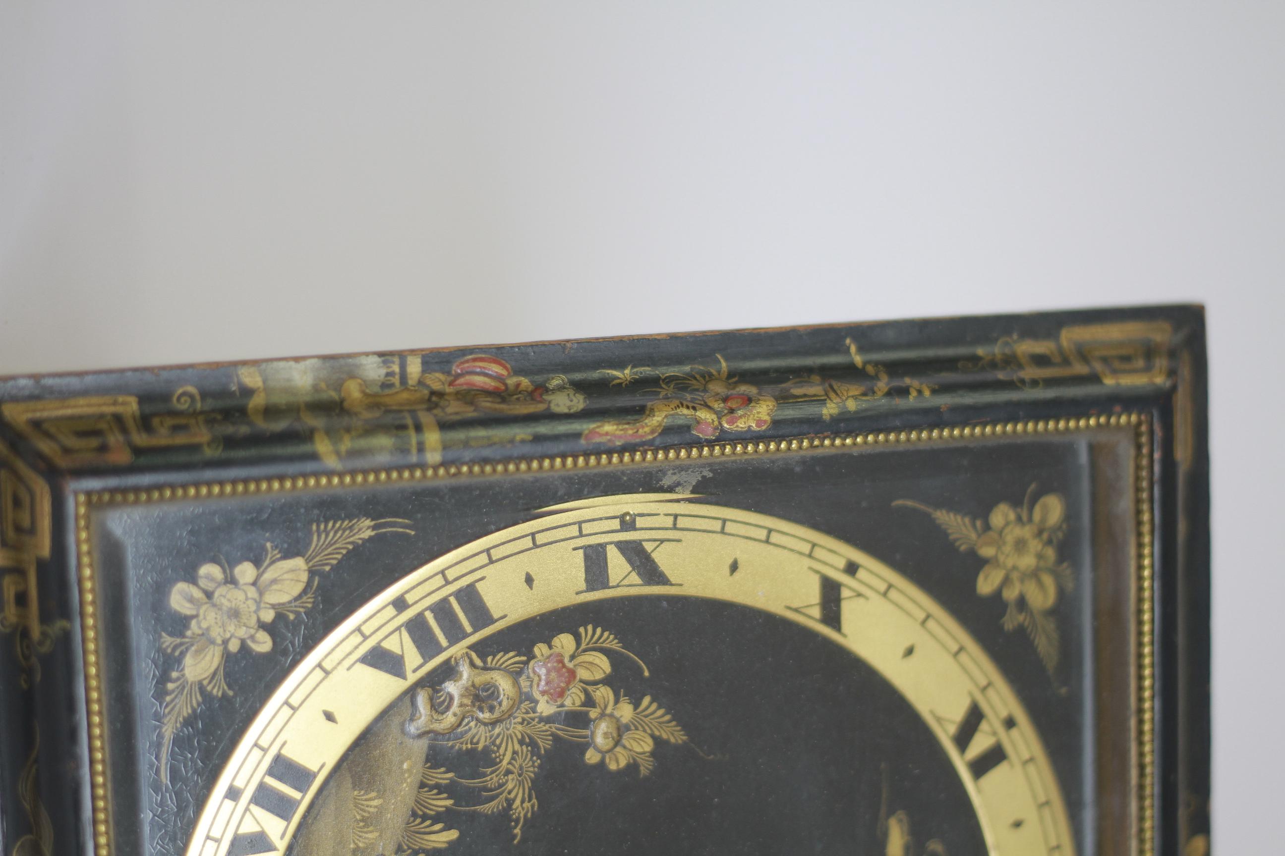 Lacquer Large Chinoiserie decorated Strut clock circa 1920