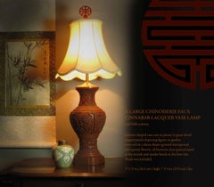 Large Chinoiserie Faux Cinnabar Lacquer Vase Lamp