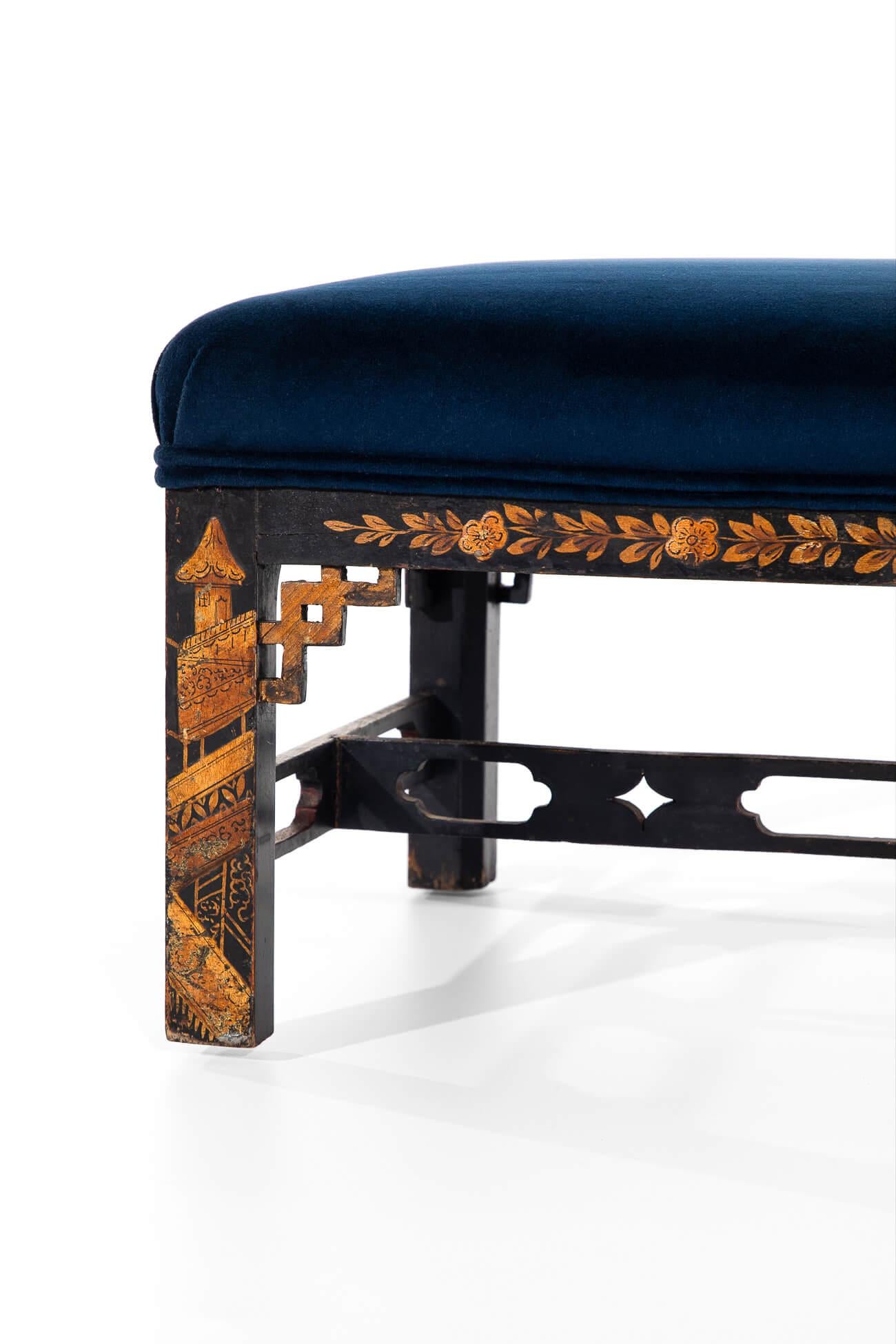 Upholstery Large Chinoiserie Footstool For Sale