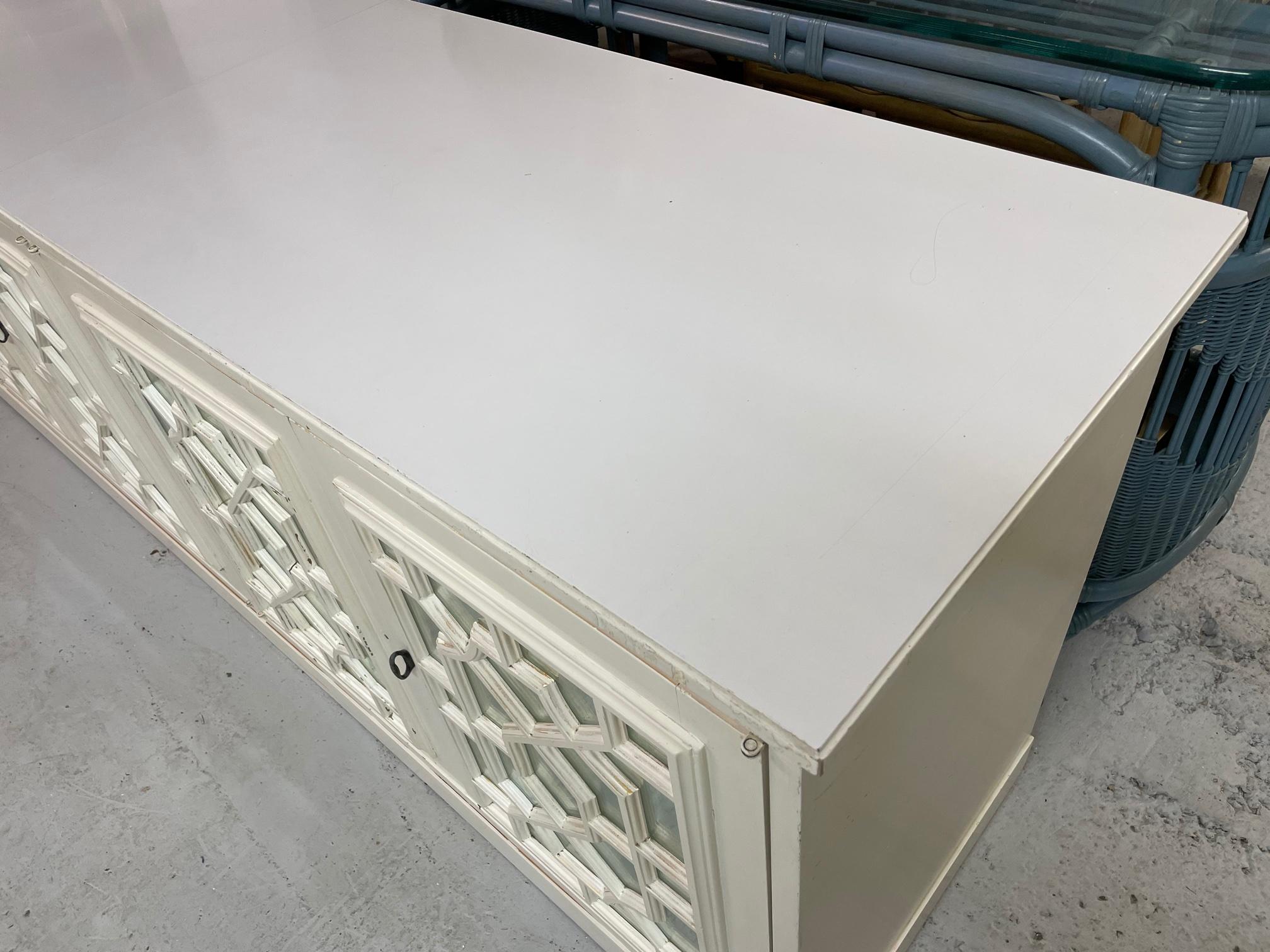 Large Chinoiserie Fretwork Mirrored Credenza 5