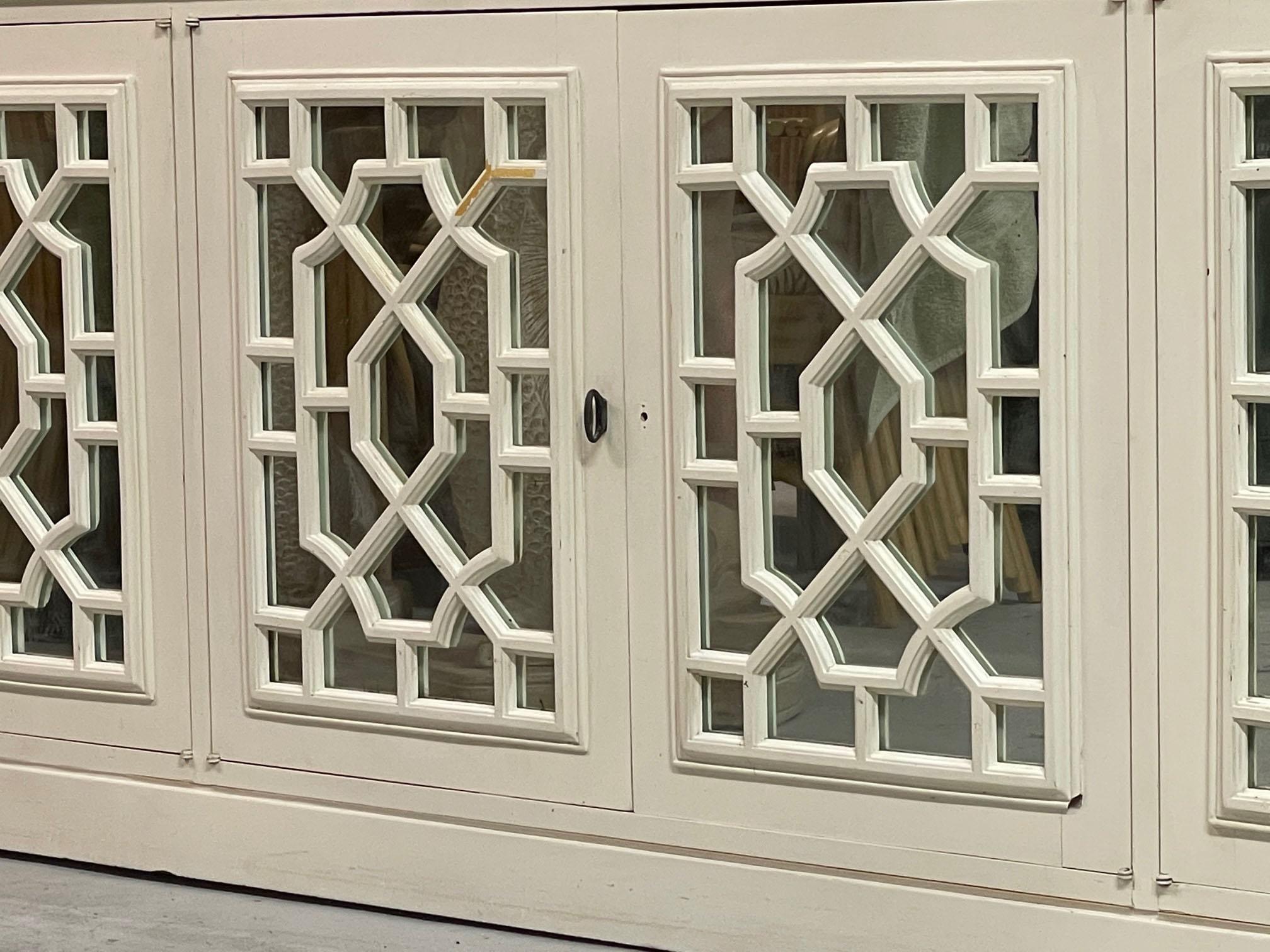 Large Chinoiserie Fretwork Mirrored Credenza In Good Condition In Jacksonville, FL