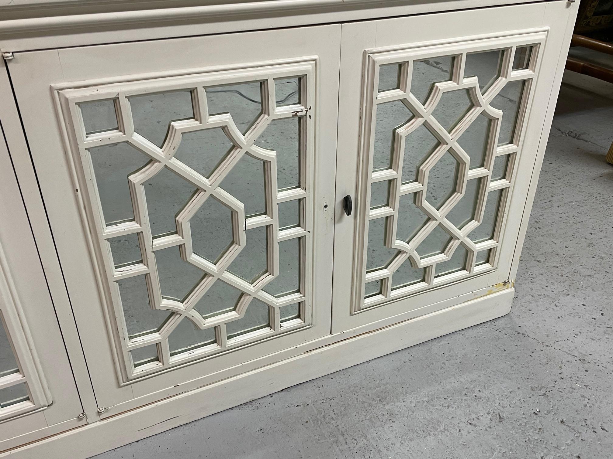 Large Chinoiserie Fretwork Mirrored Credenza 1