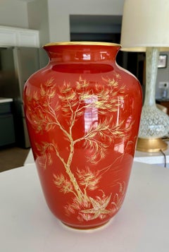 Large Chinoiserie Orange Red Porcelain Hutschenreuther Sleb Vase