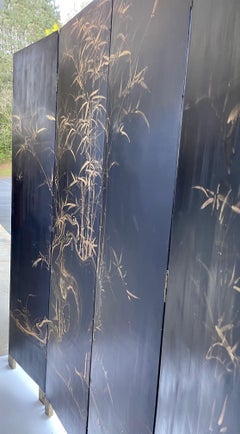 Large Chinoiserie Six Panel Black Lacquer and Gilt Screen by Maitland-Smith
