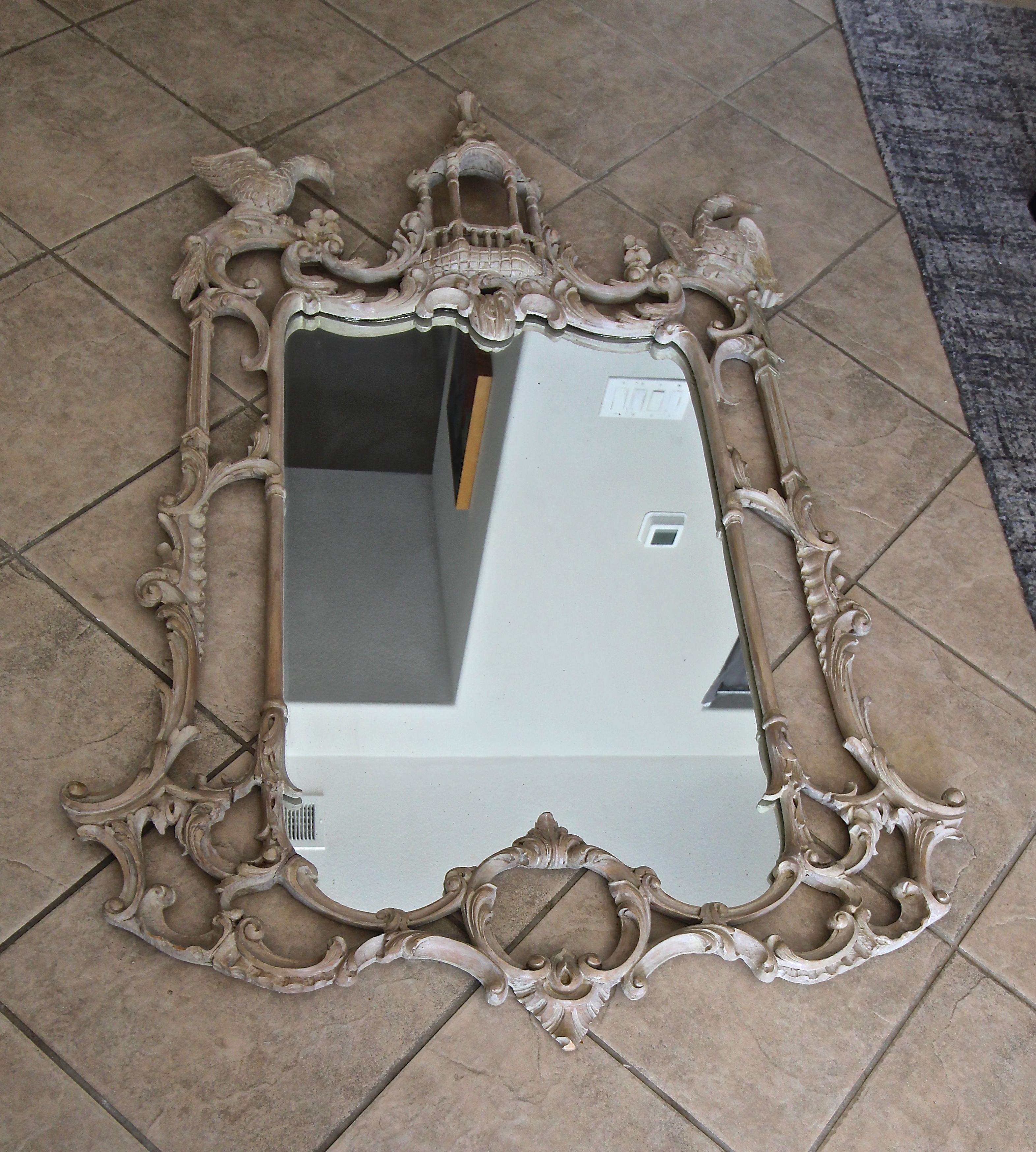 Large Chippendale Chinoiserie Style Wood Wall Mirror 4