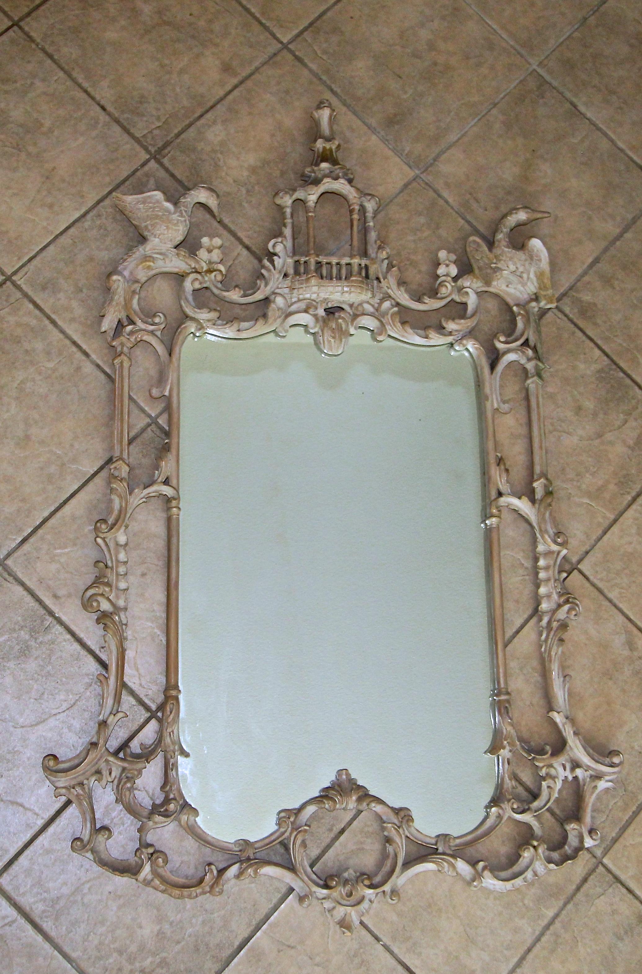 Large Chippendale Chinoiserie Style Wood Wall Mirror 12
