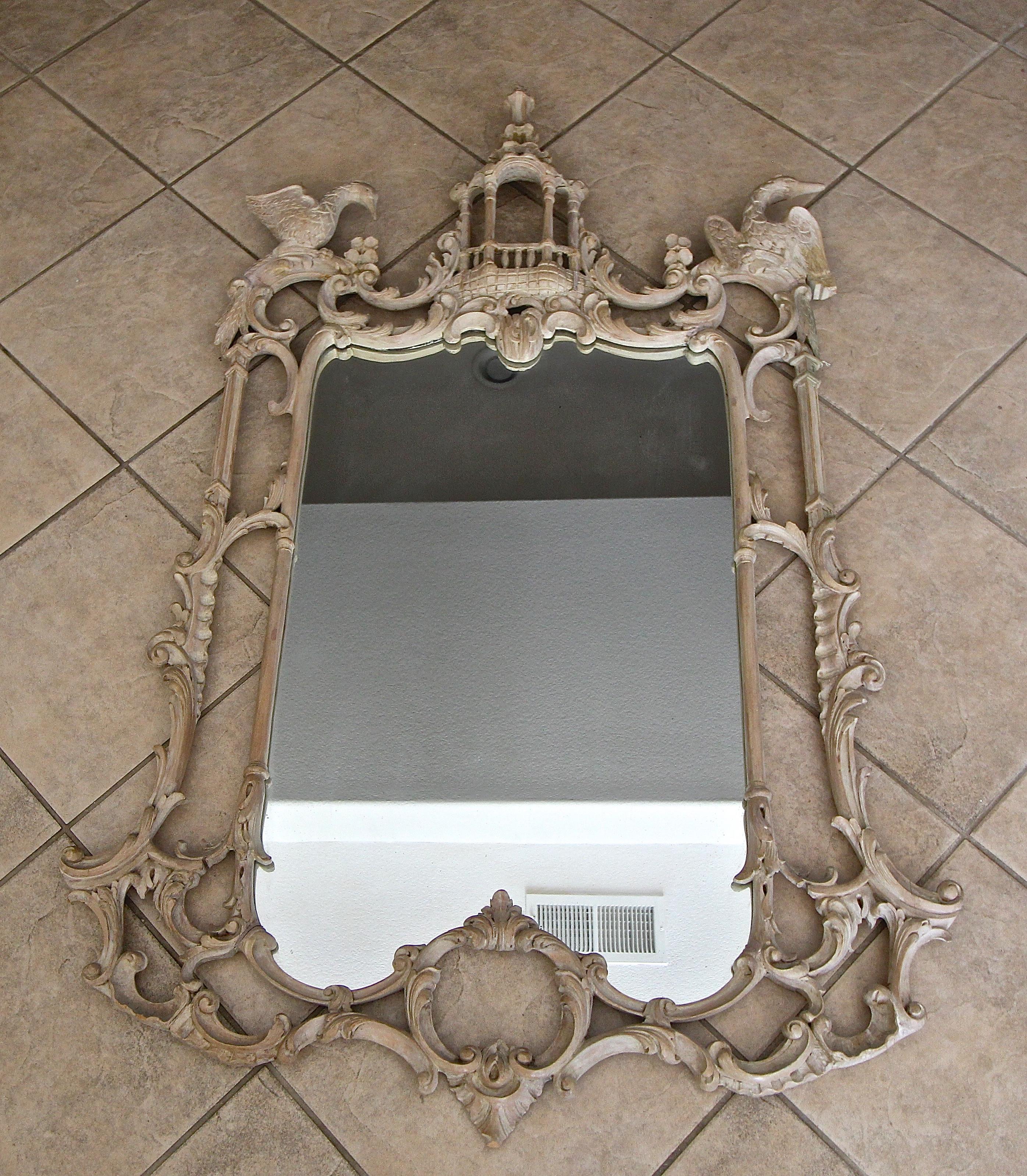 Italian Large Chippendale Chinoiserie Style Wood Wall Mirror