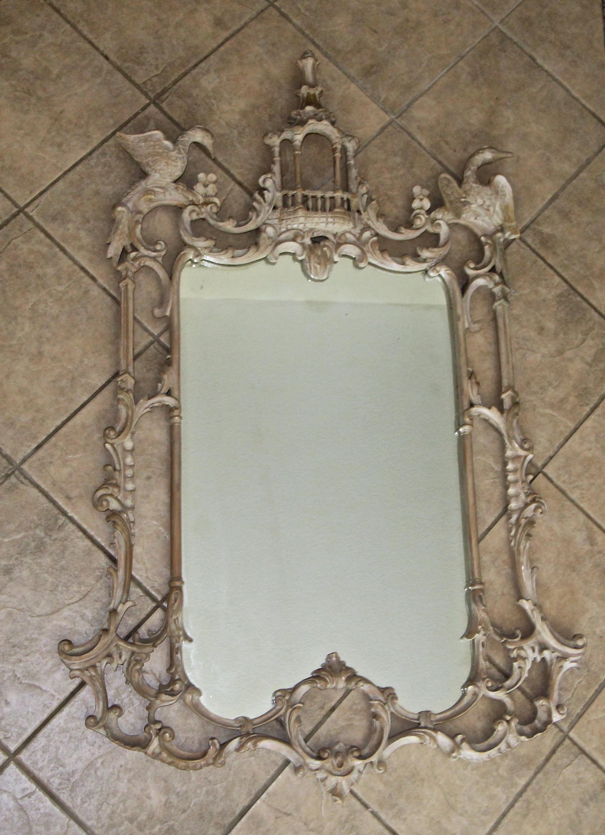 Large Chippendale Chinoiserie Style Wood Wall Mirror In Good Condition In Palm Springs, CA