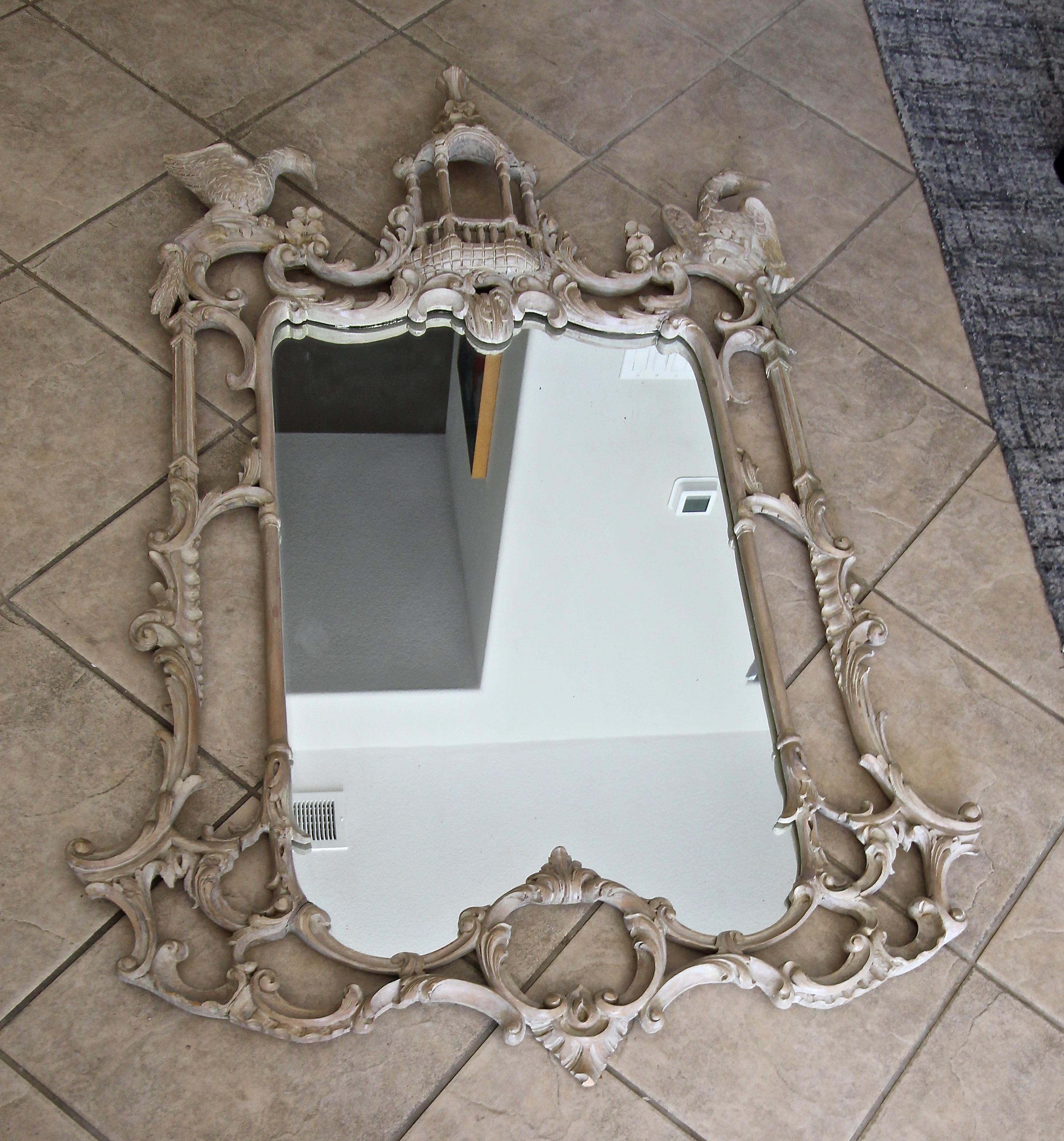Mid-20th Century Large Chippendale Chinoiserie Style Wood Wall Mirror
