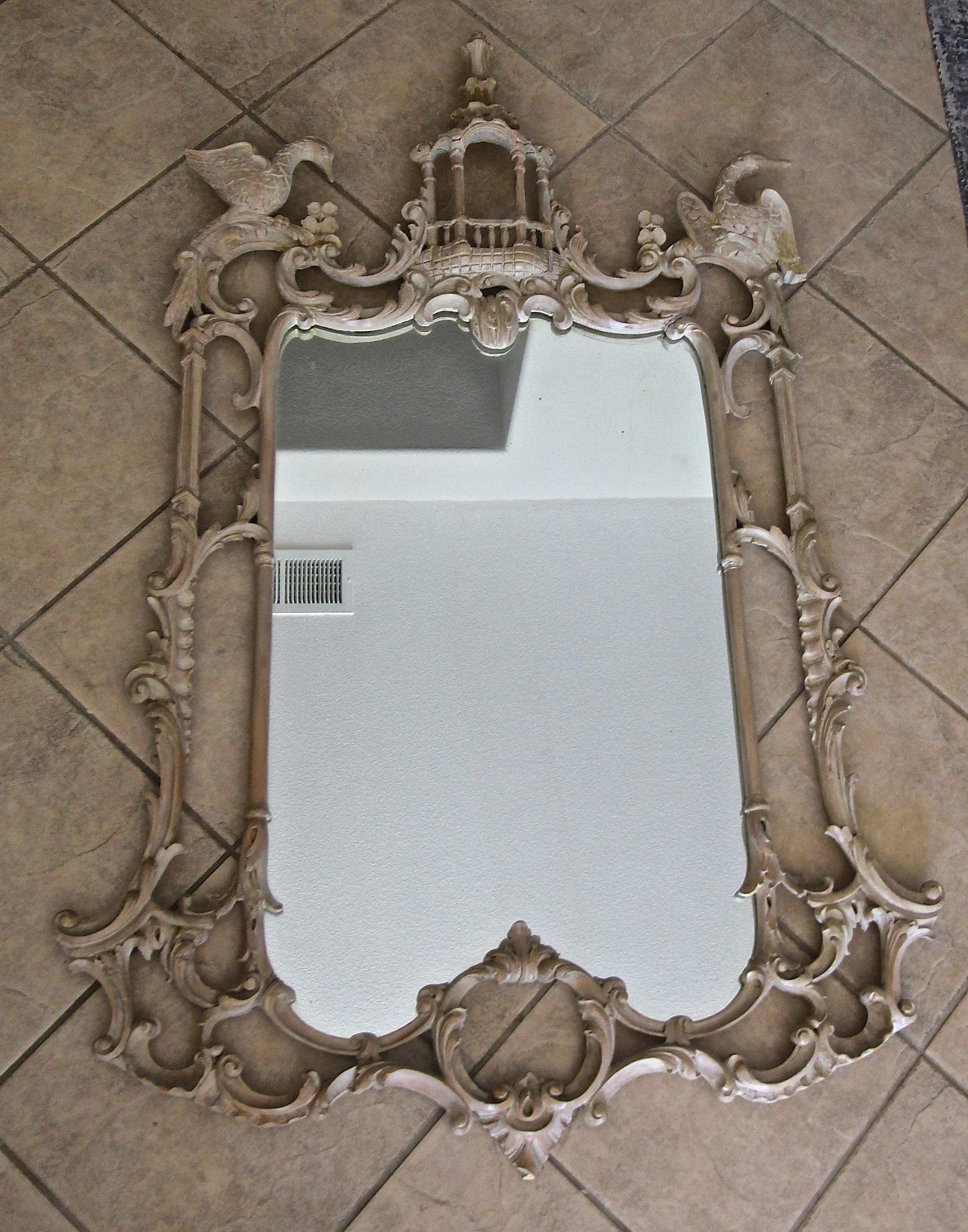 Large Chippendale Chinoiserie Style Wood Wall Mirror 1