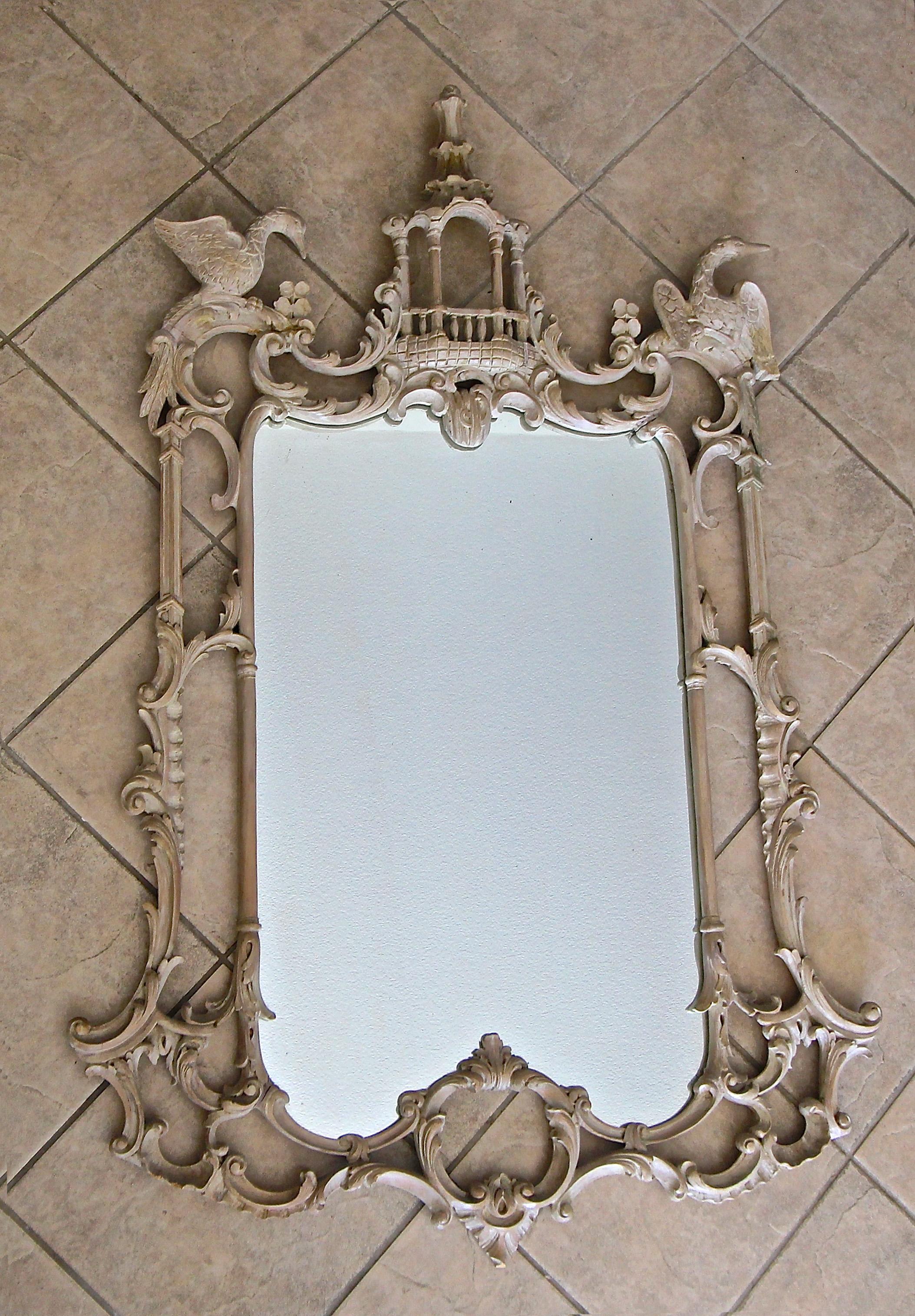 Large Chippendale Chinoiserie Style Wood Wall Mirror 3
