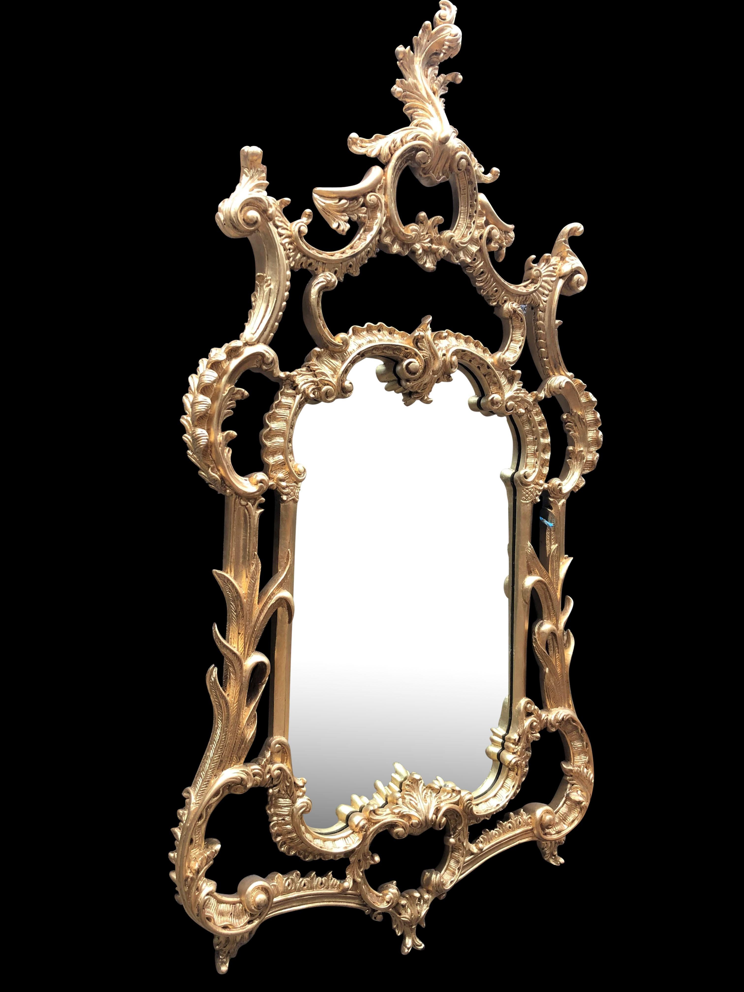British Large Chippendale Gilt Pier Mirror, Carved Wood, 20th Century For Sale