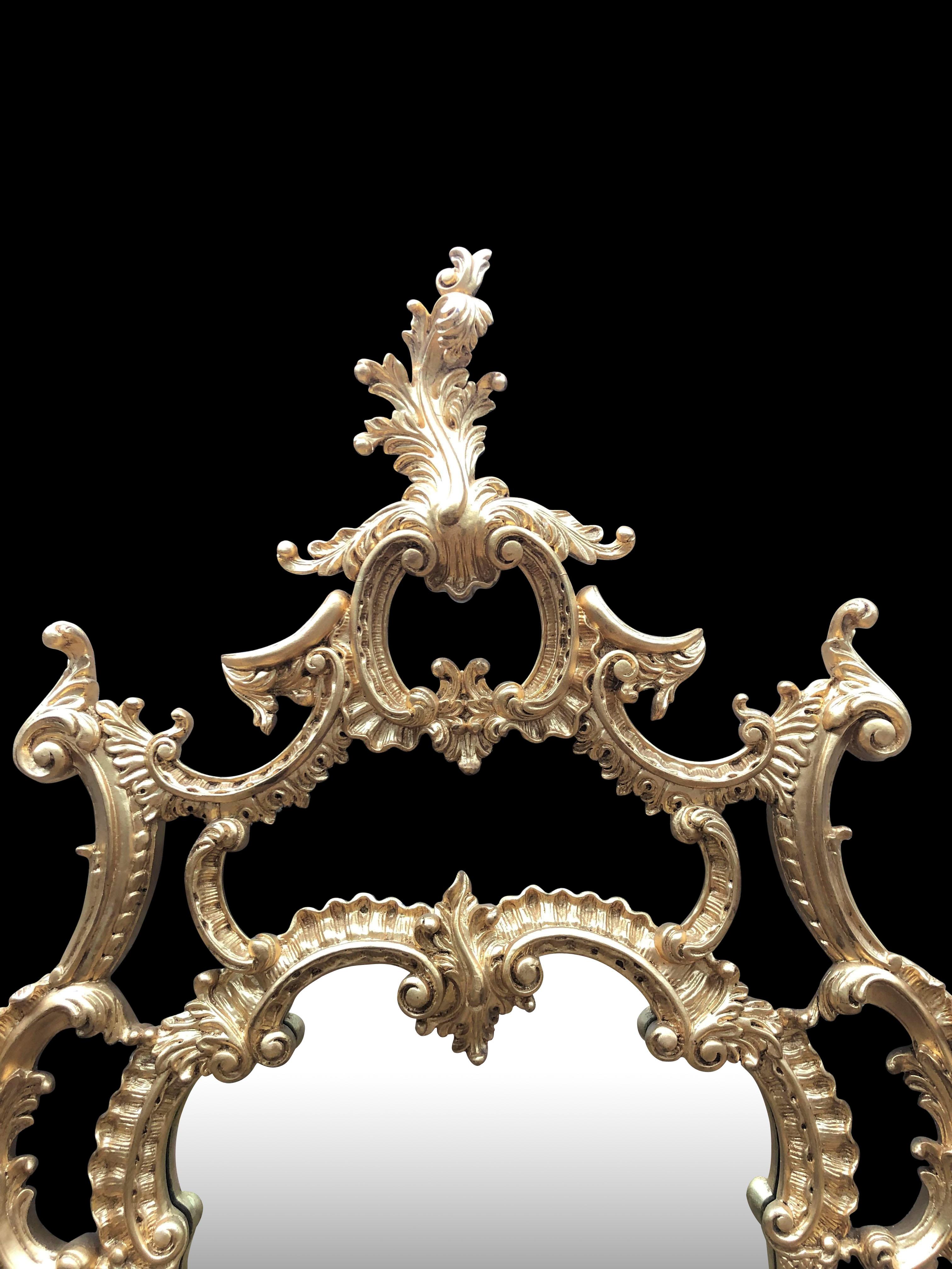 Hand-Carved Large Chippendale Gilt Pier Mirror, Carved Wood, 20th Century For Sale