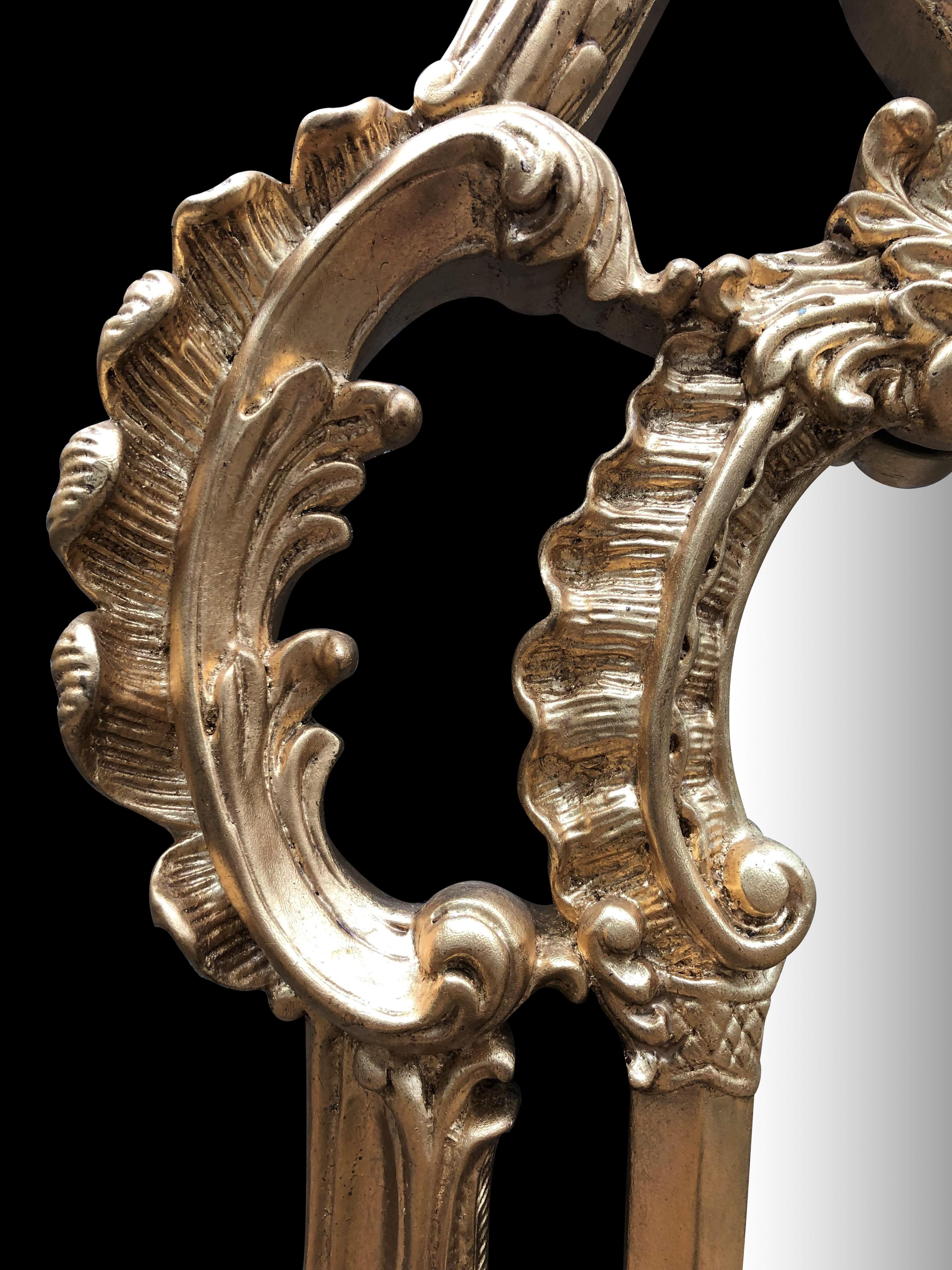 Large Chippendale Gilt Pier Mirror, Carved Wood, 20th Century For Sale 1