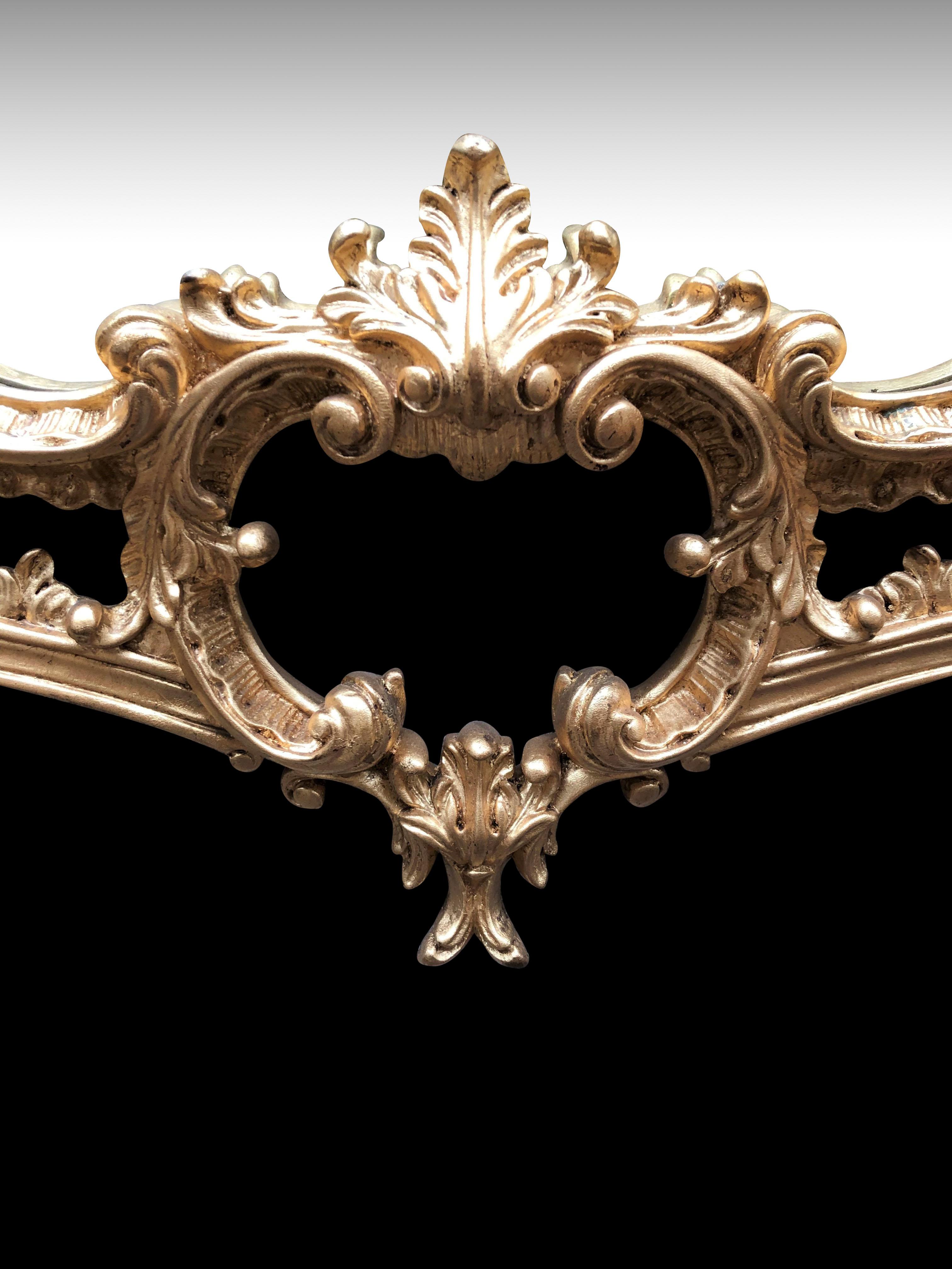 Large Chippendale Gilt Pier Mirror, Carved Wood, 20th Century For Sale 3