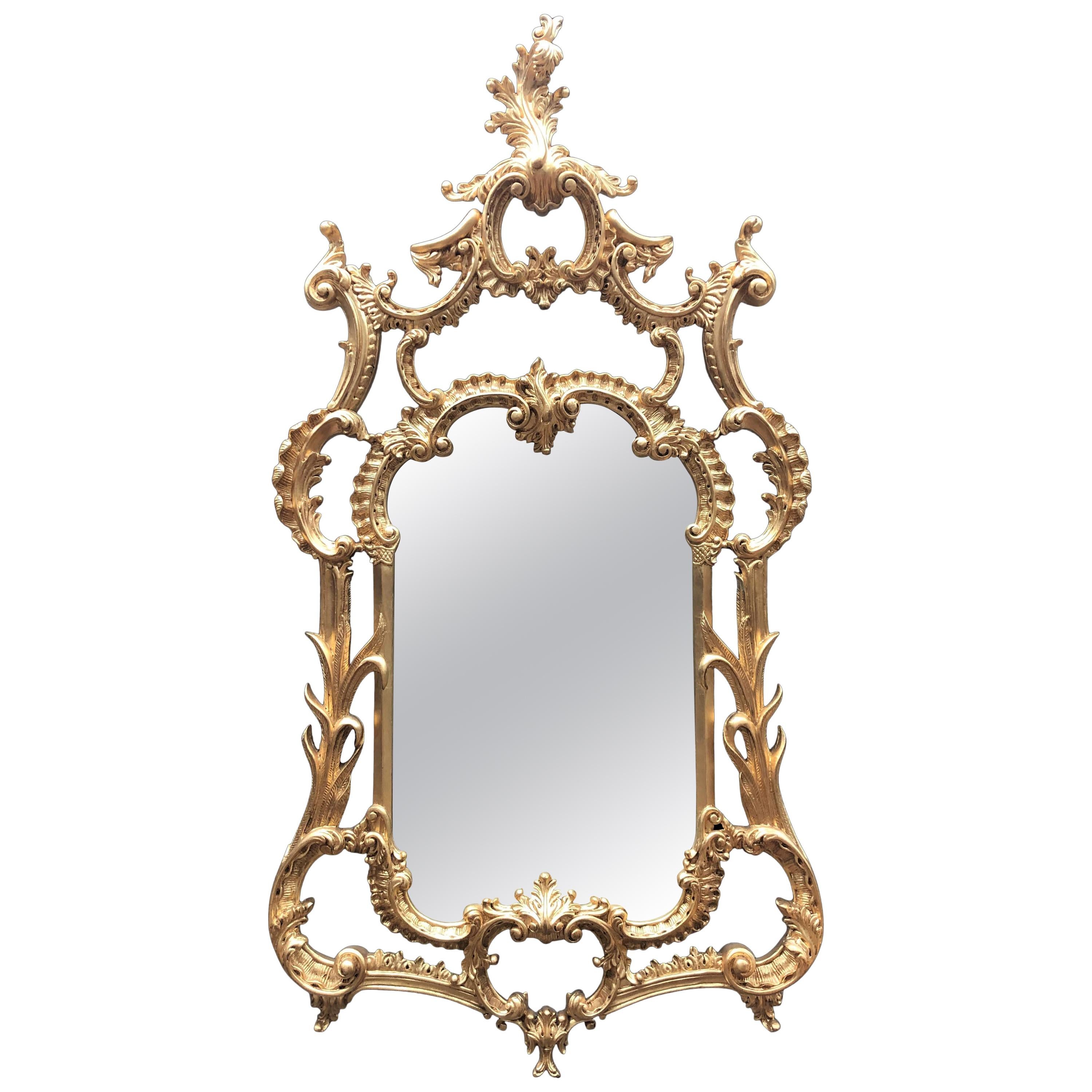 Large Chippendale Gilt Pier Mirror, Carved Wood, 20th Century For Sale