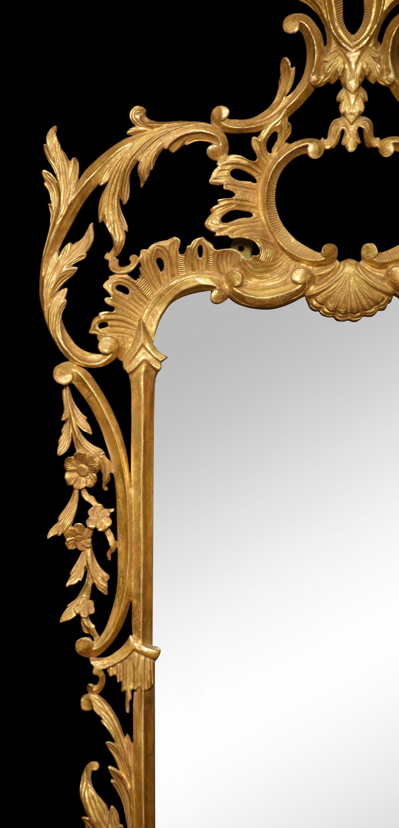 British Large Chippendale Style Giltwood Mirror For Sale