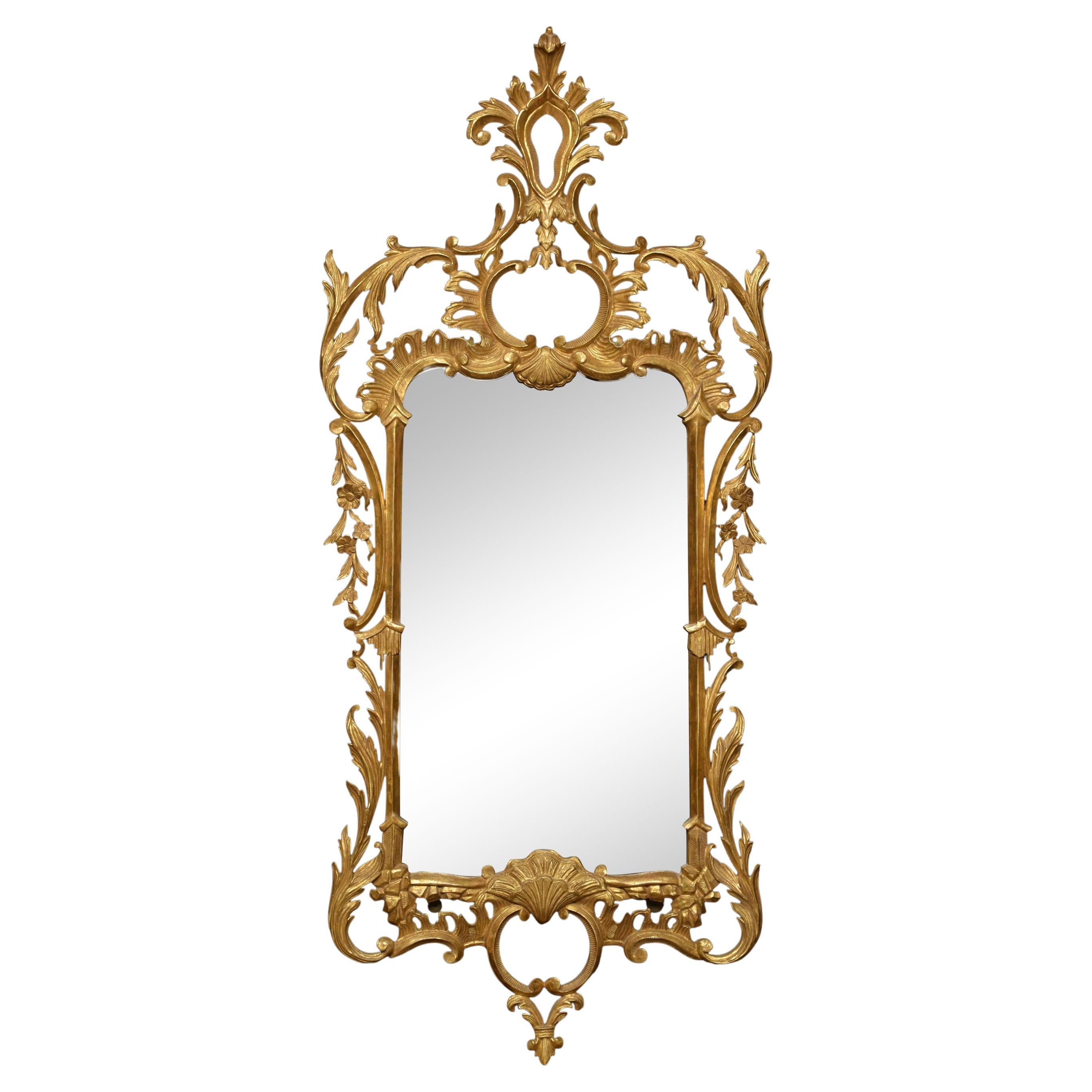 Large Chippendale Style Giltwood Mirror For Sale
