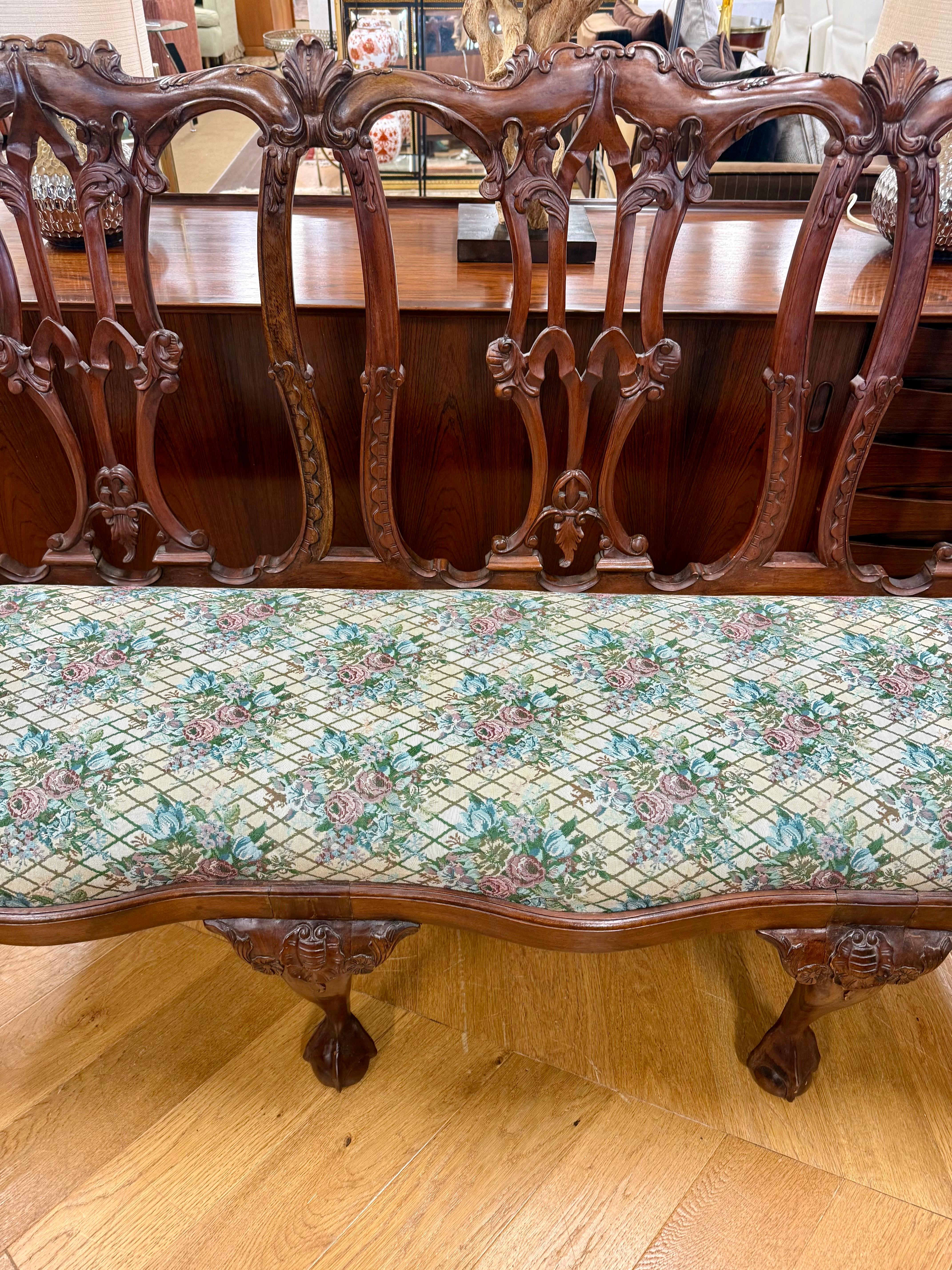 Large Chippendale Style Six Foot Hand Carved Mahogany Triple Back Settee For Sale 7