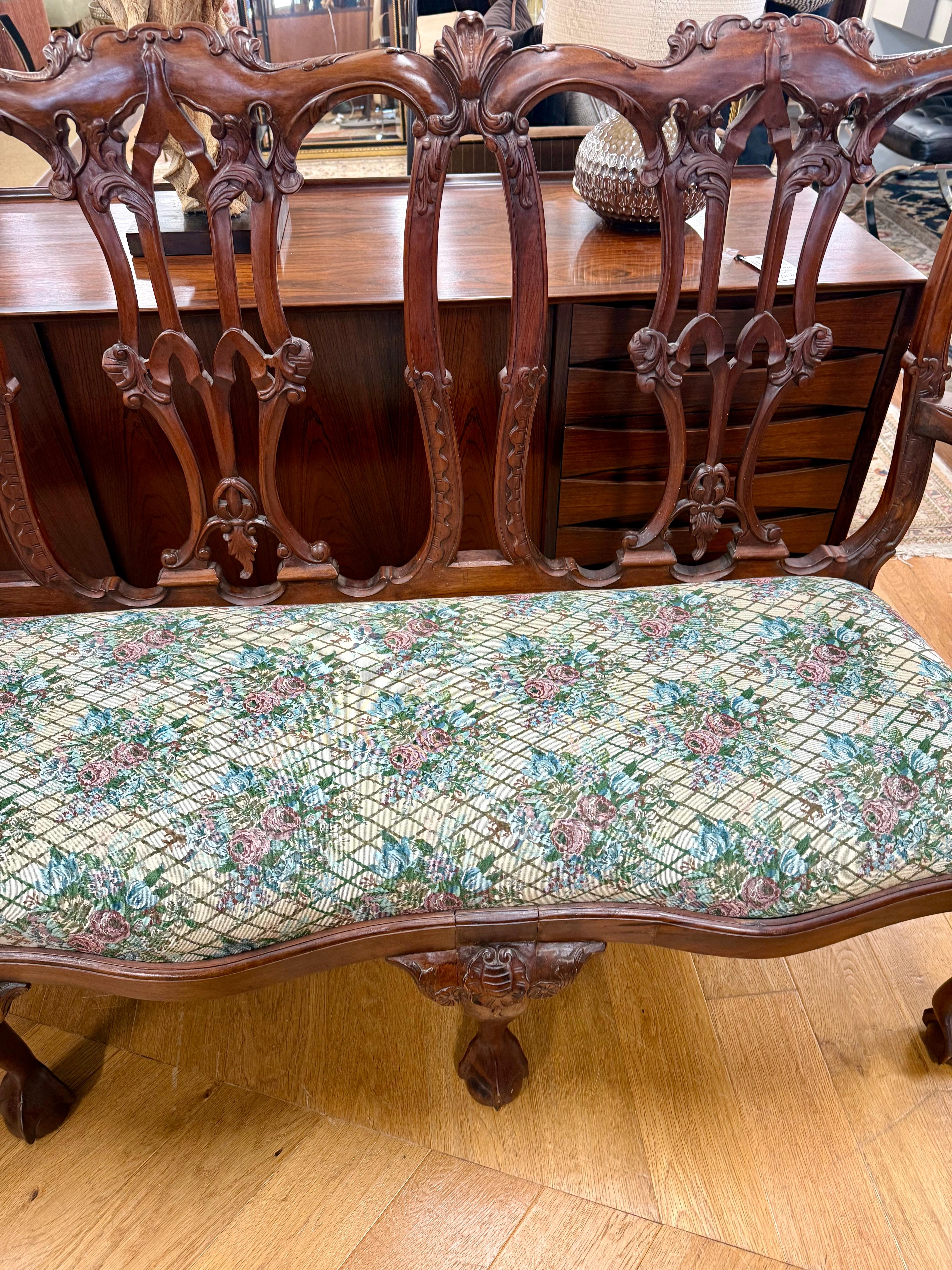 Large Chippendale Style Six Foot Hand Carved Mahogany Triple Back Settee For Sale 9