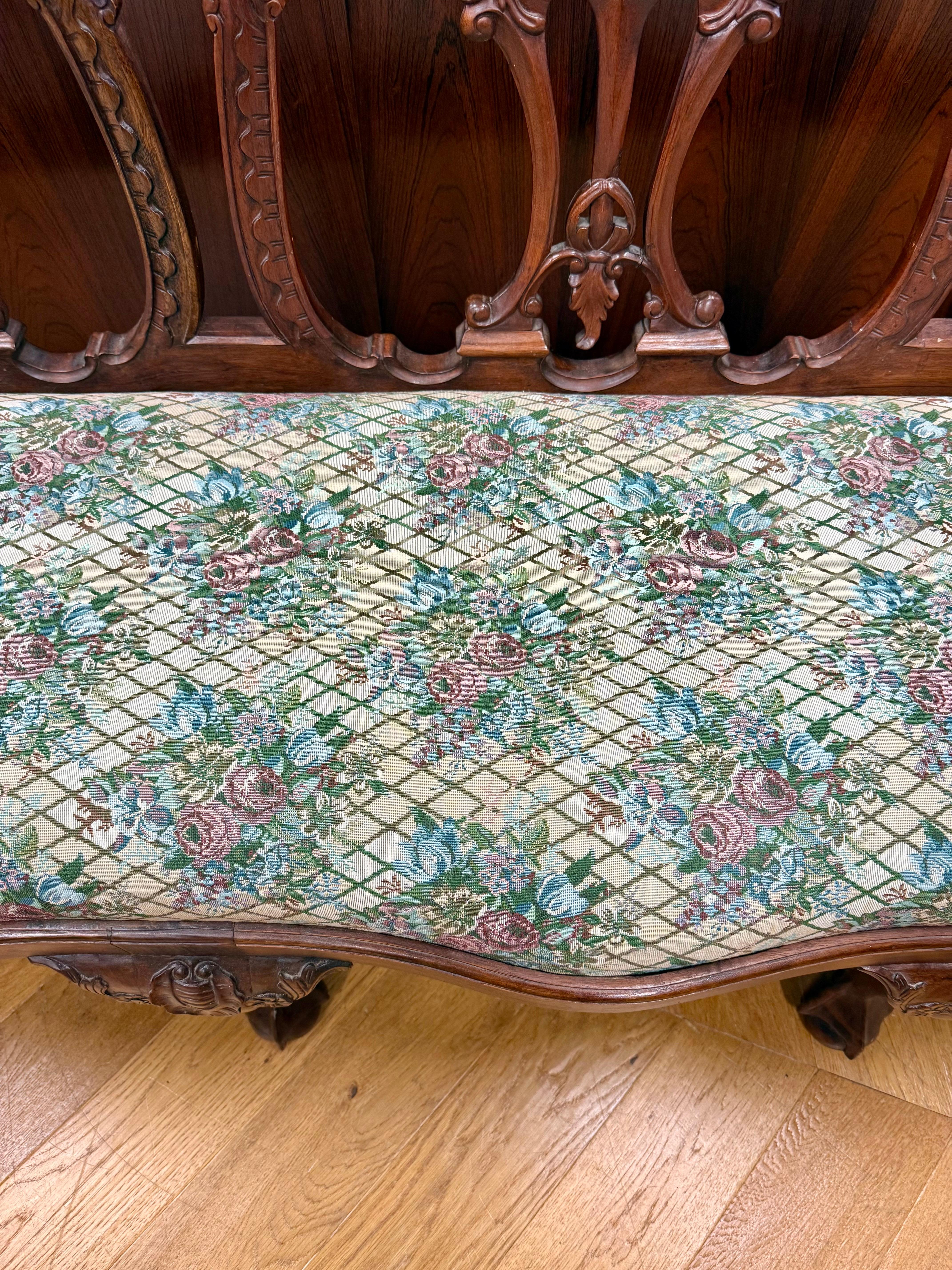 20th Century Large Chippendale Style Six Foot Hand Carved Mahogany Triple Back Settee For Sale